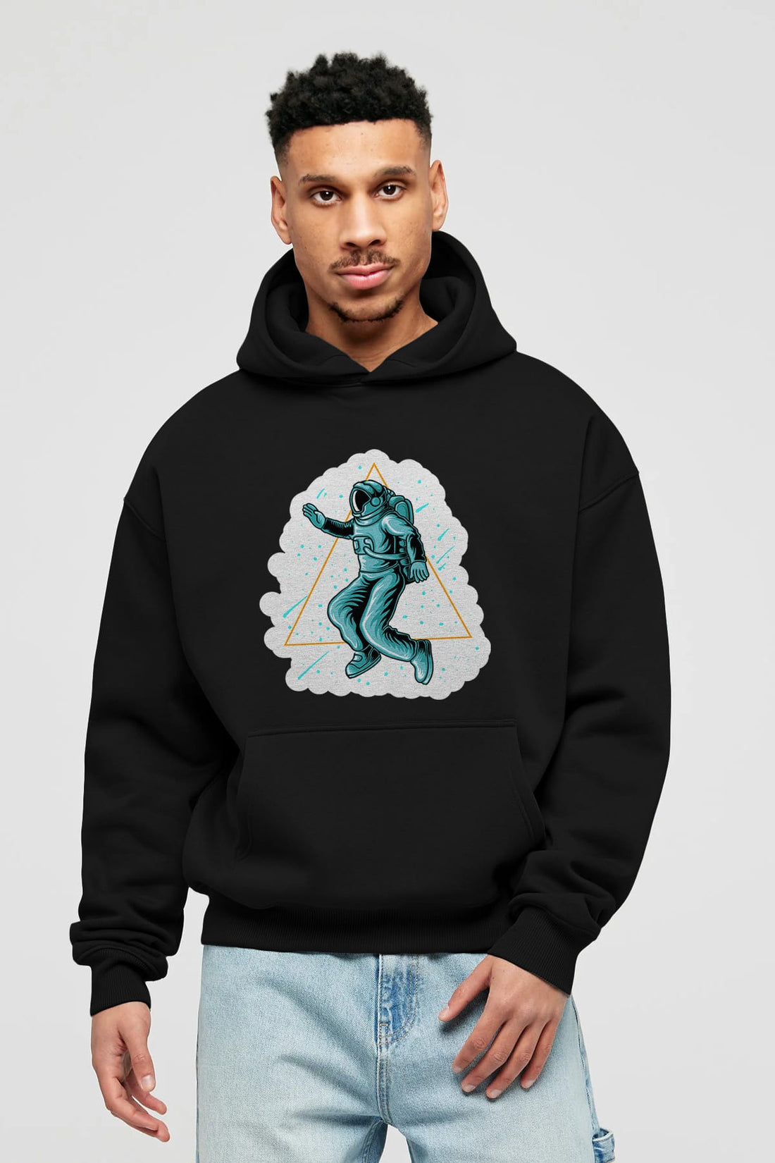 Astronaut Starry Triangle Sticker Ön Baskılı Hoodie Oversize Kapüşonlu Sweatshirt Erkek Kadın Unisex