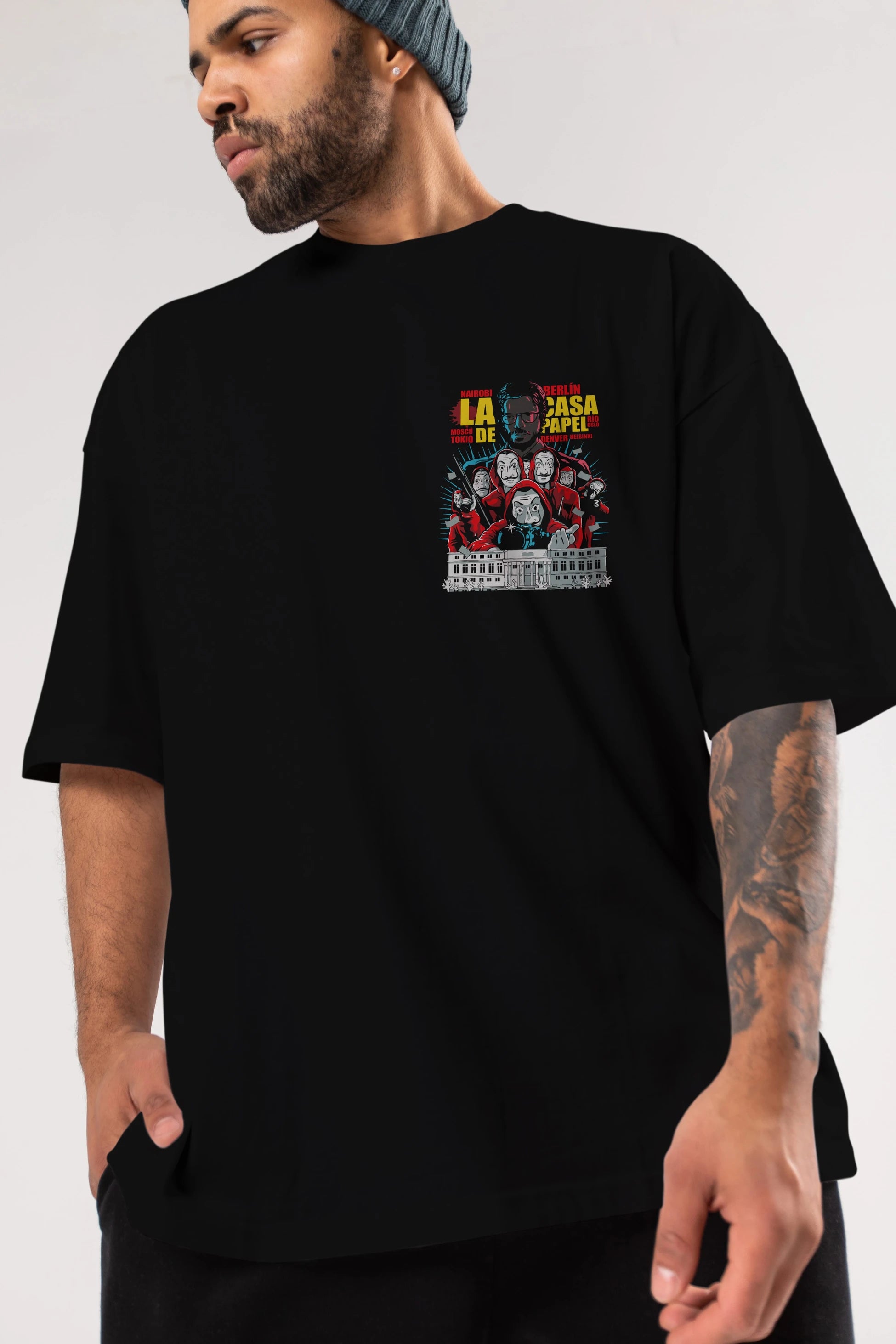 La Casa De Papel (6) Ön Sol Baskılı Oversize t-shirt Erkek Kadın Unisex %100 Pamuk Bisiklet Yaka tişort
