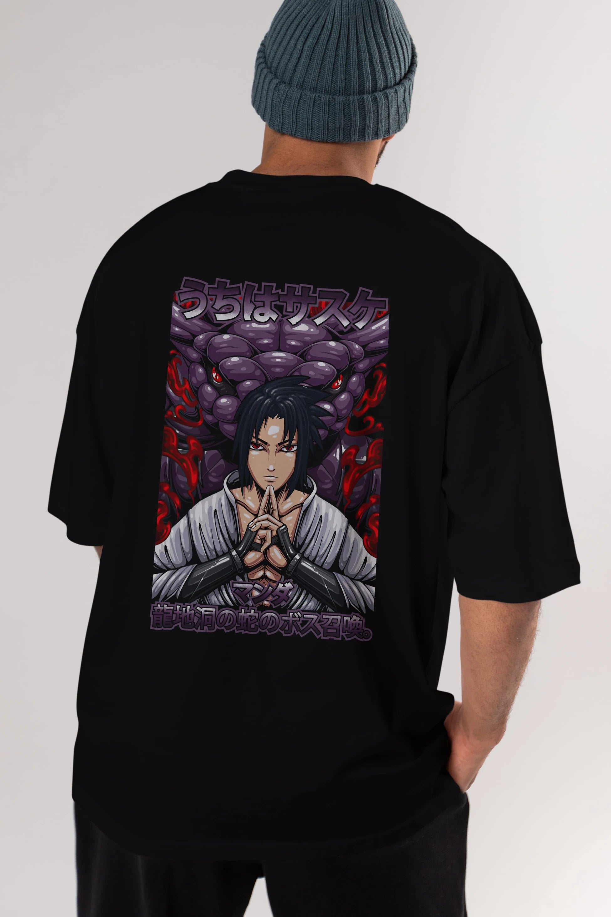 NARUTO SASUKE UCHIHA Anime Arka Baskılı Oversize t-shirt Erkek Kadın Unisex