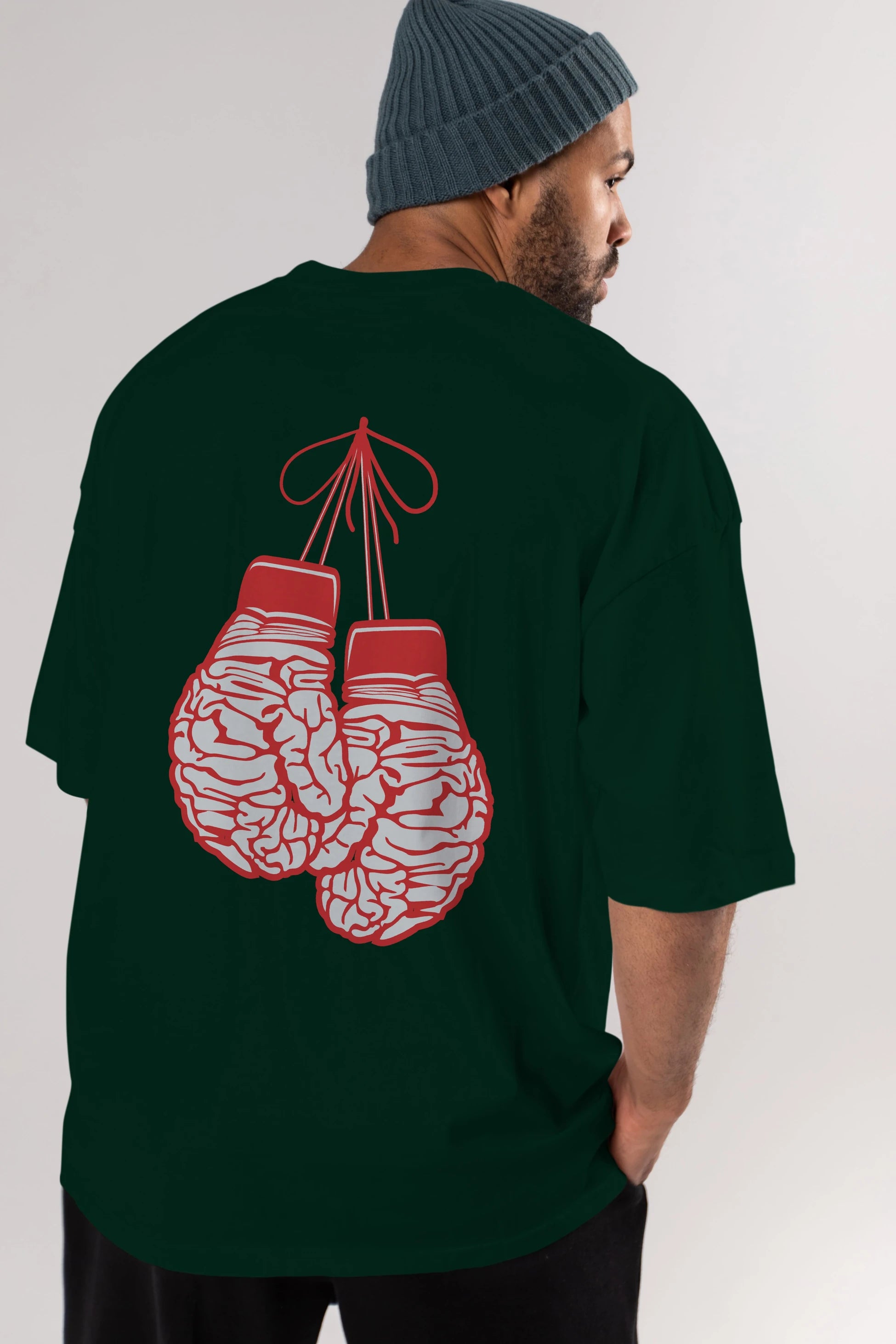 Brain Gloves Arka Baskılı Oversize t-shirt %100 pamuk Erkek Kadın Unisex