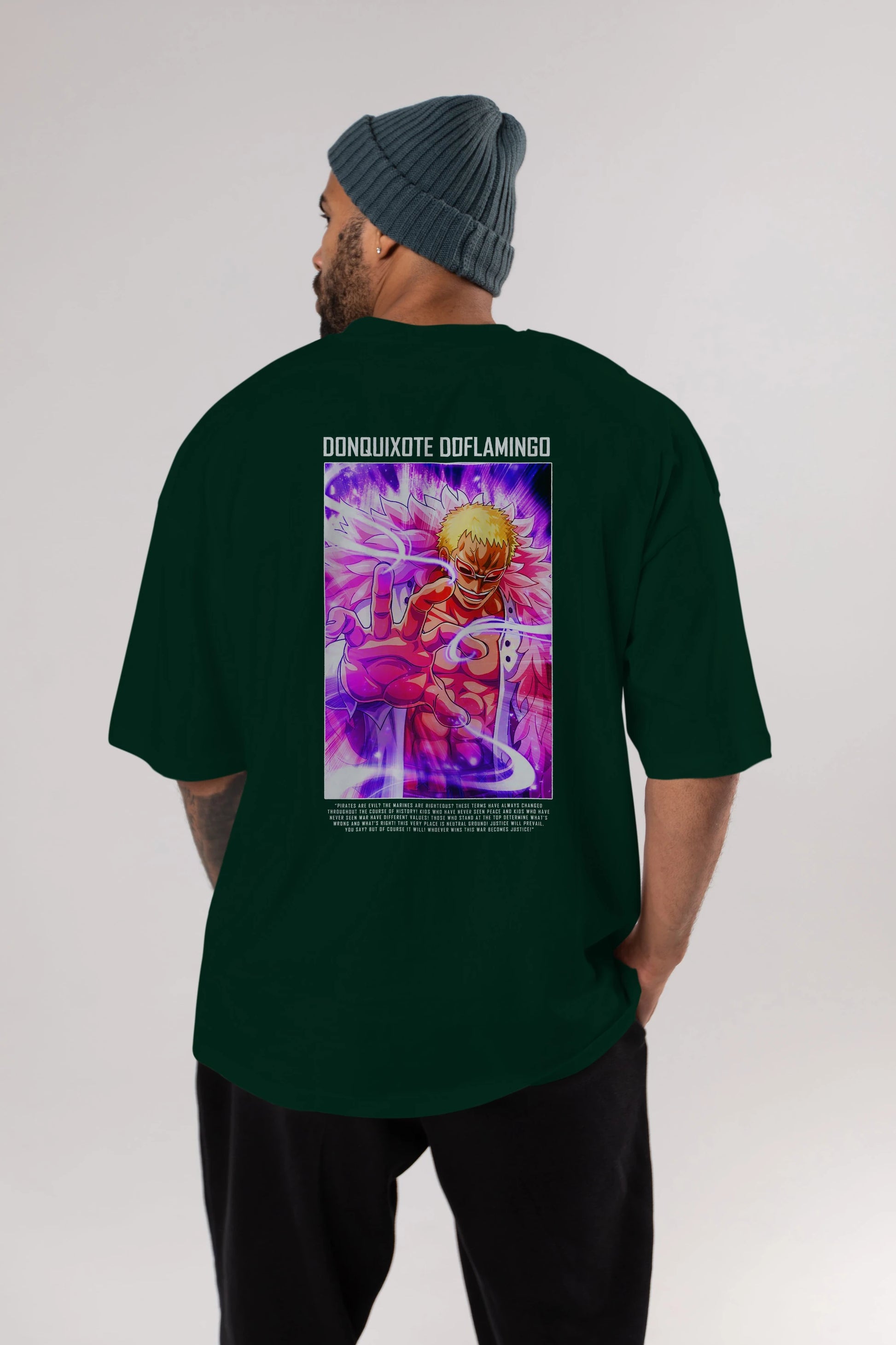 Doflamingo Anime Arka Baskılı Oversize t-shirt Erkek Kadın Unisex %100 pamuk tişort