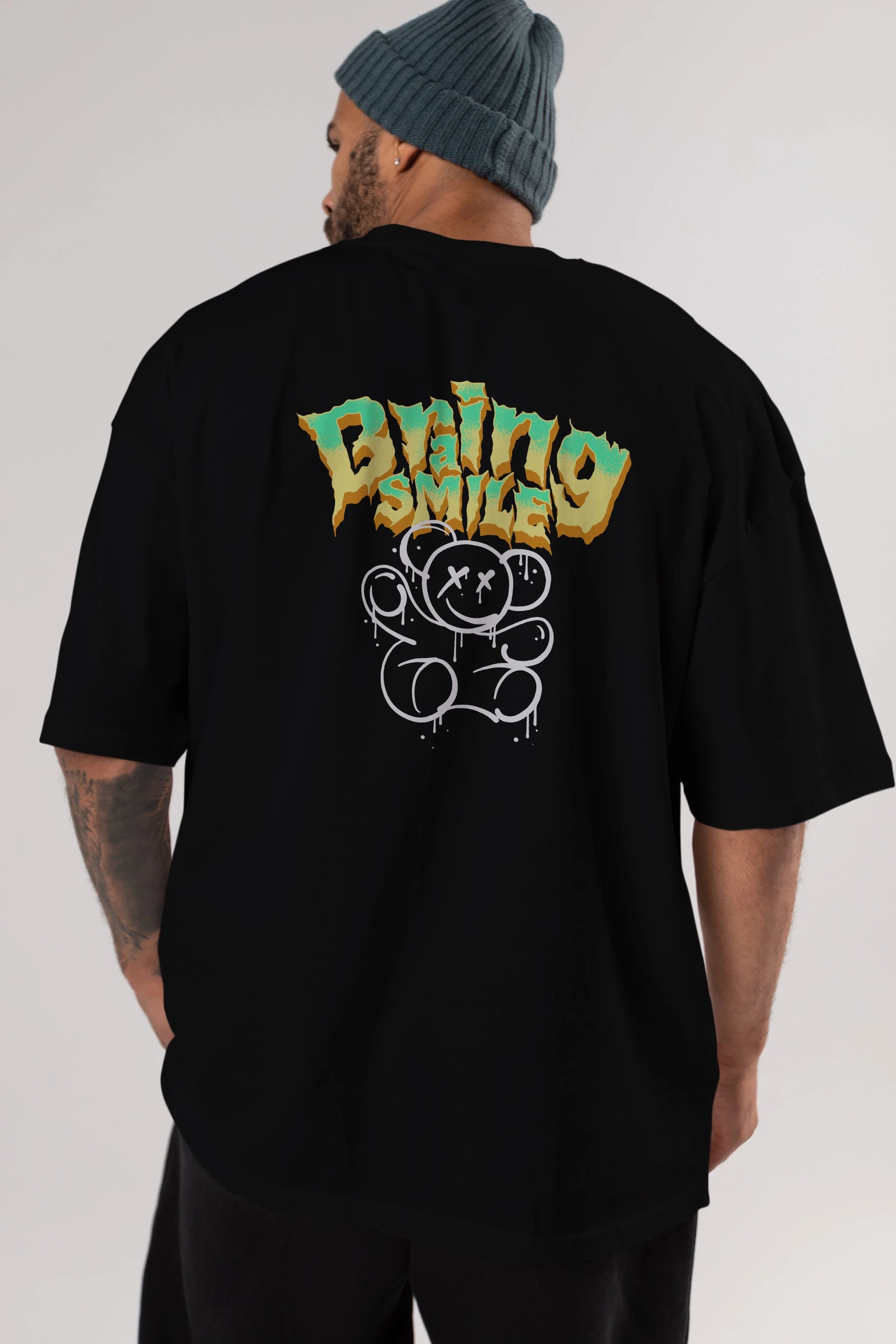Teddy Bear Braing Smile Arka Baskılı Oversize t-shirt Erkek Kadın Unisex