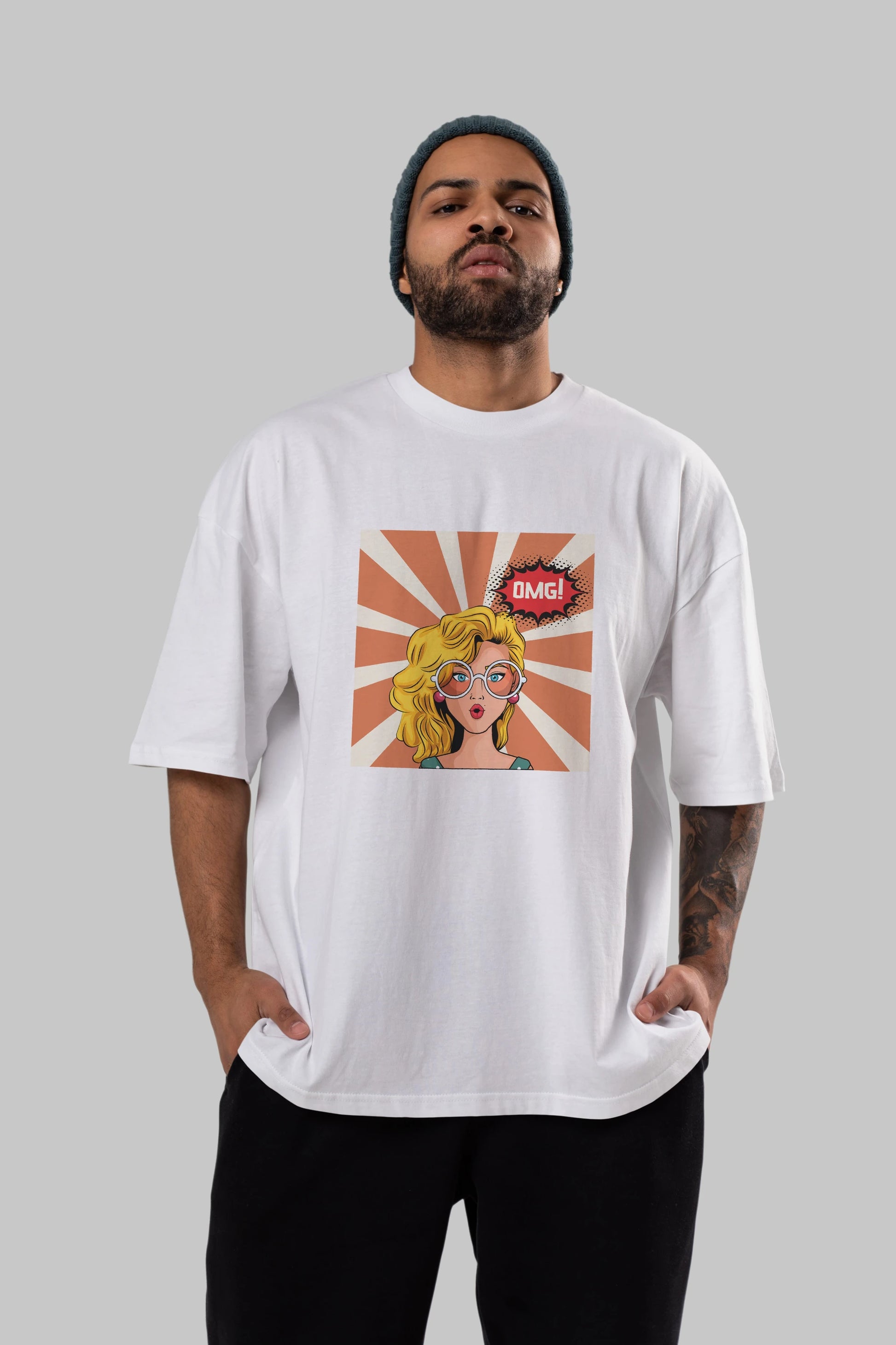 OMG Yazılı Retro Ön Baskılı Oversize t-shirt Erkek Kadın Unisex