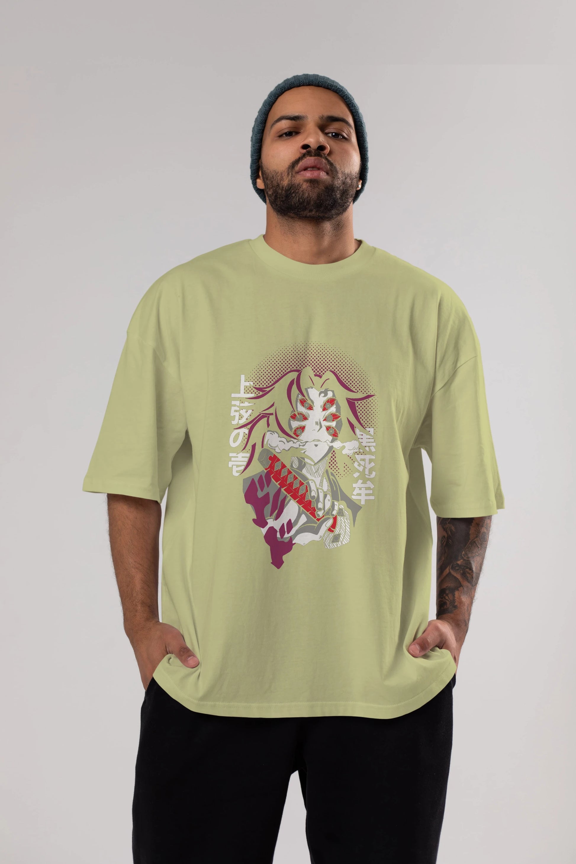 Kokushibo Anime Ön Baskılı Oversize t-shirt %100 pamuk Erkek Kadın Unisex