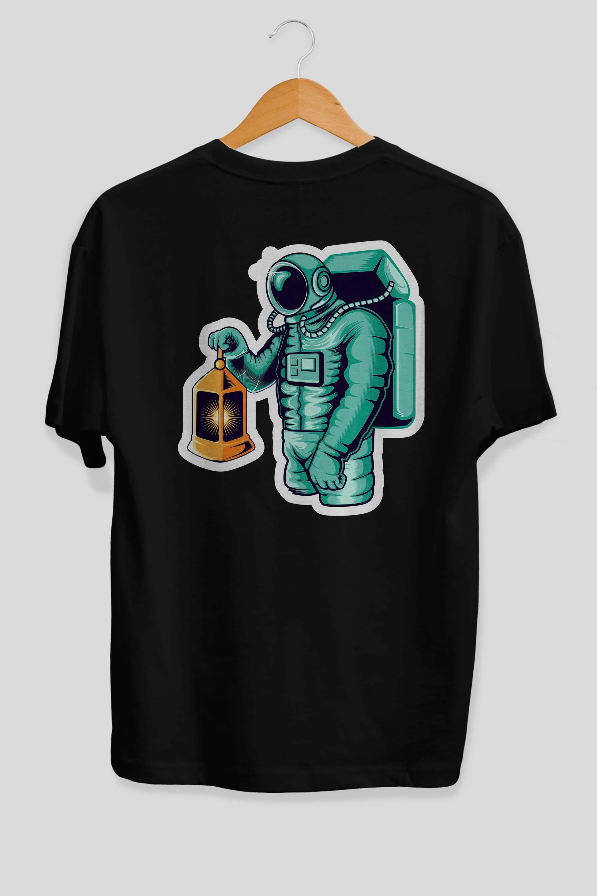 Astronaut Lantern Sticker Arka Baskılı Oversize t-shirt Erkek Kadın Unisex