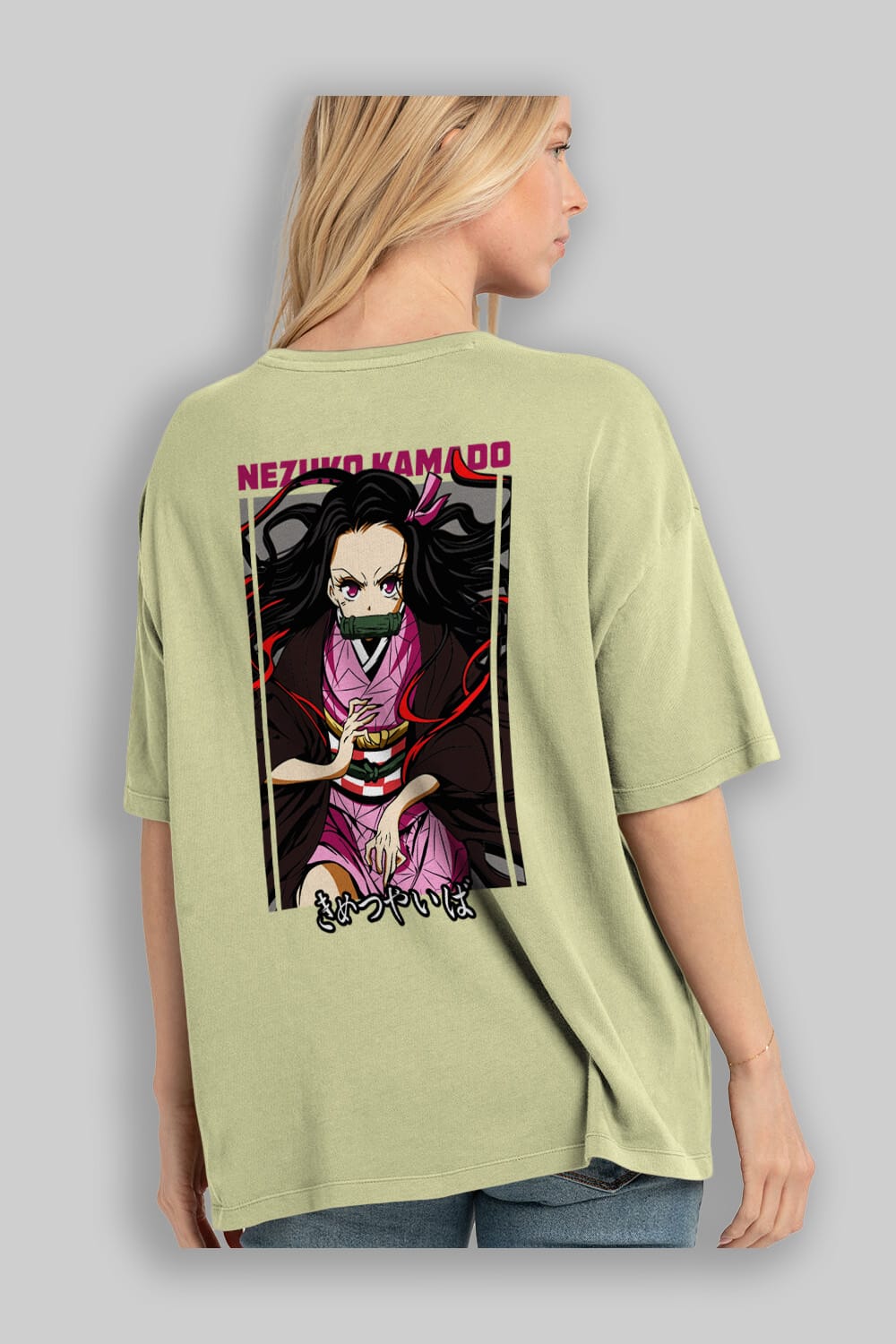 Nezuko Kamado 1 Anime Arka Baskılı Oversize t-shirt Erkek Kadın Unisex