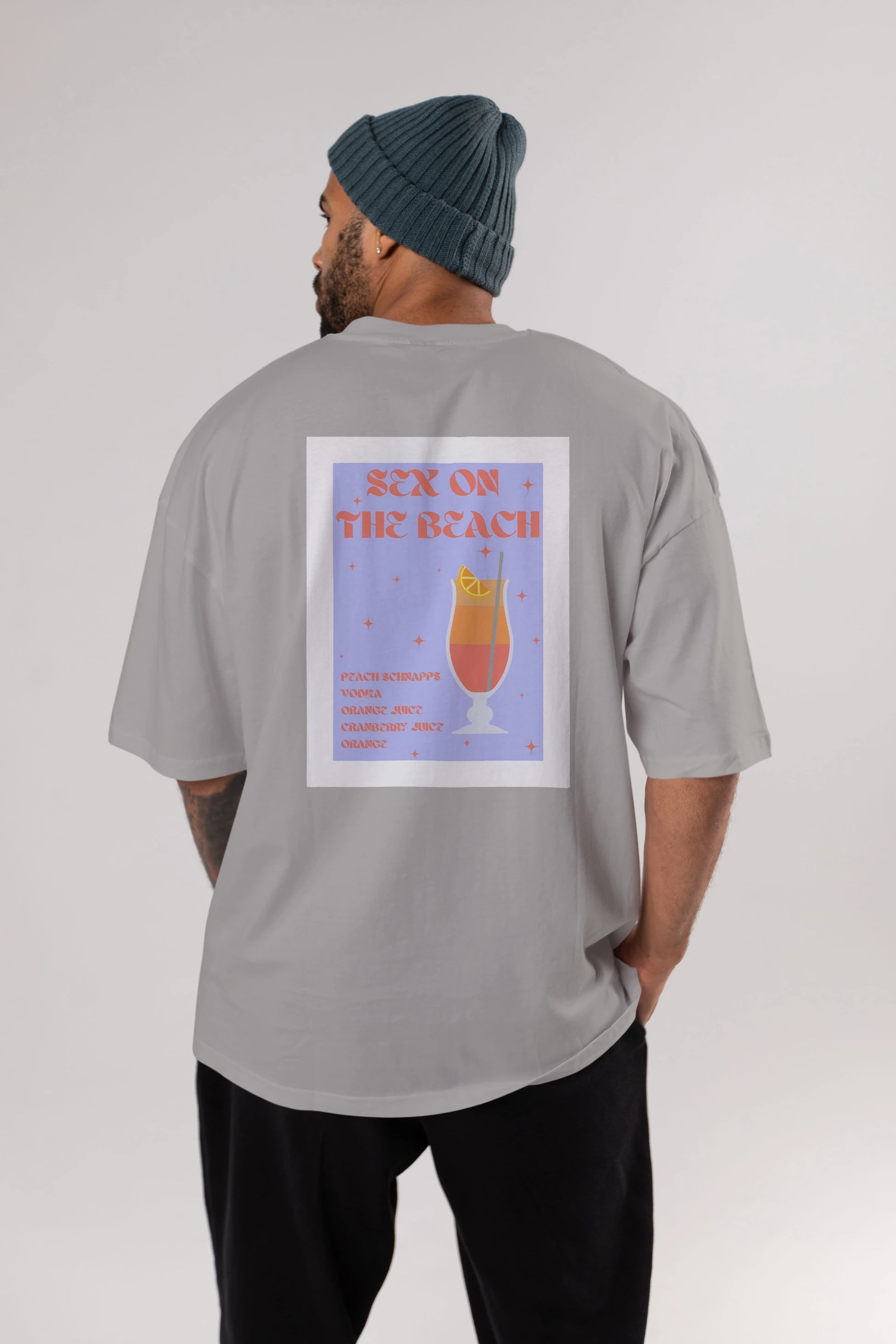 Sex On The Beach Arka Baskılı Oversize t-shirt Erkek Kadın Unisex %100 Pamuk Bisiklet Yaka tişort
