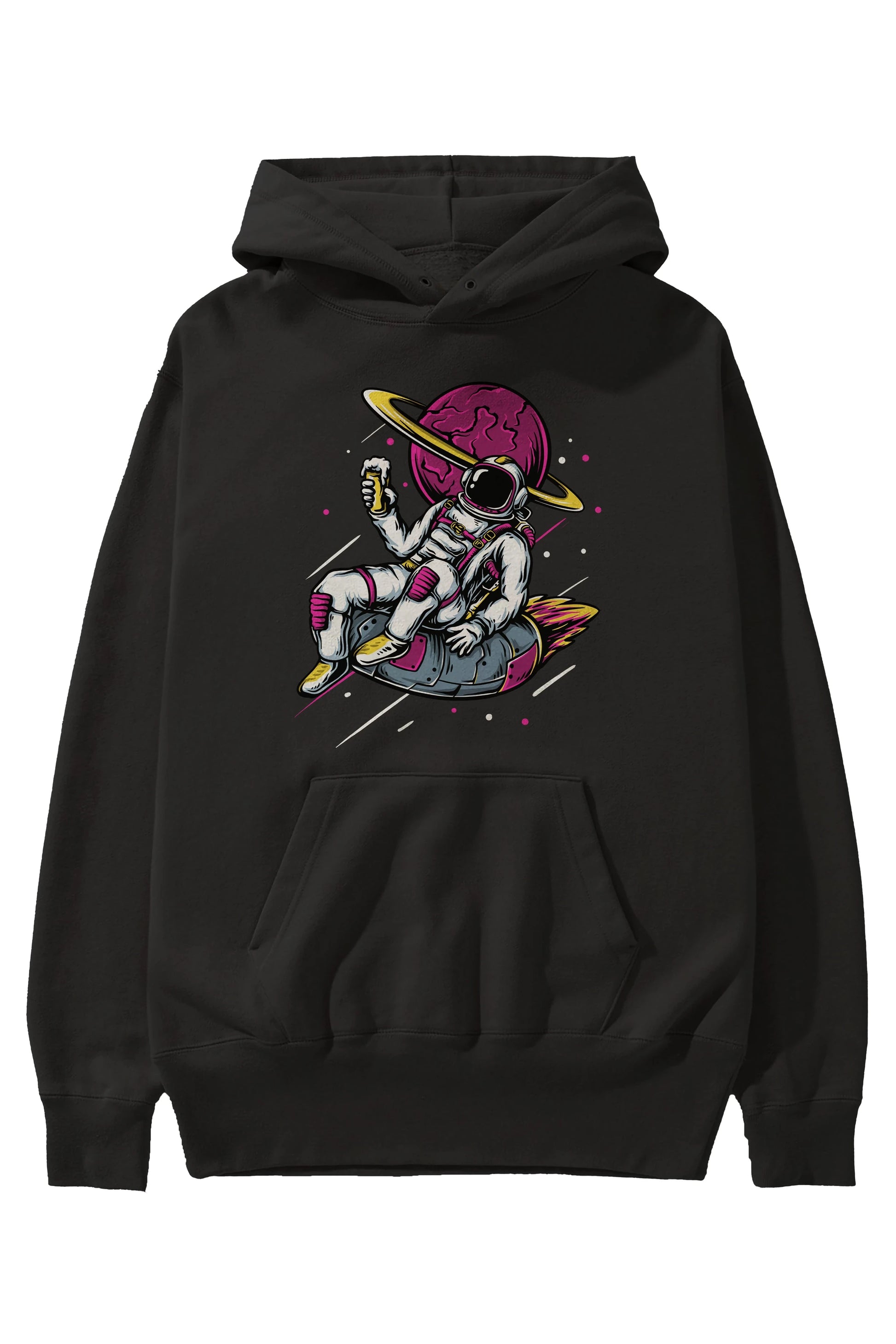 Astronaut Beer Ön Baskılı Oversize Hoodie Kapüşonlu Sweatshirt Erkek Kadın Unisex