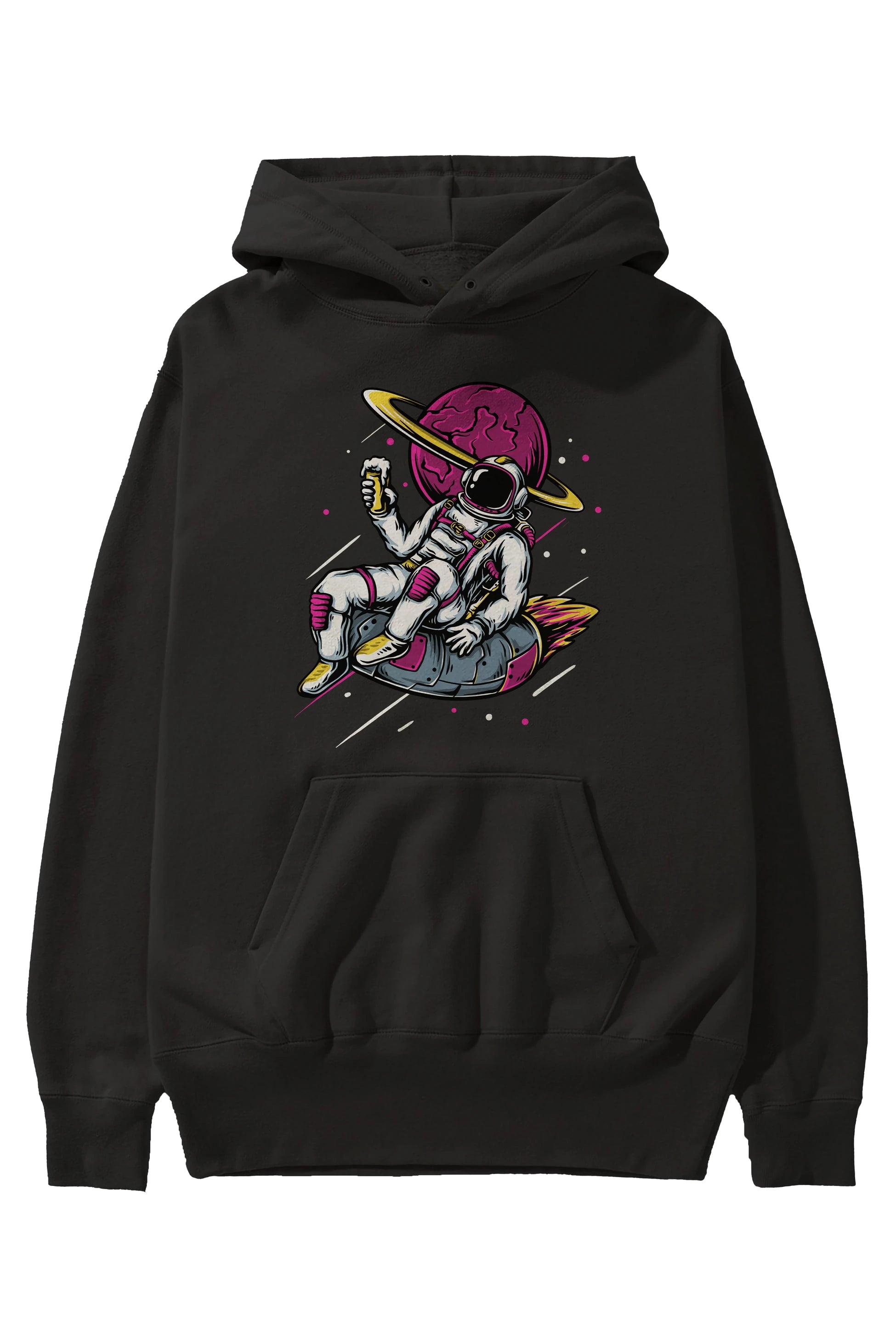 Astronaut Beer Ön Baskılı Oversize Hoodie Kapüşonlu Sweatshirt Erkek Kadın Unisex