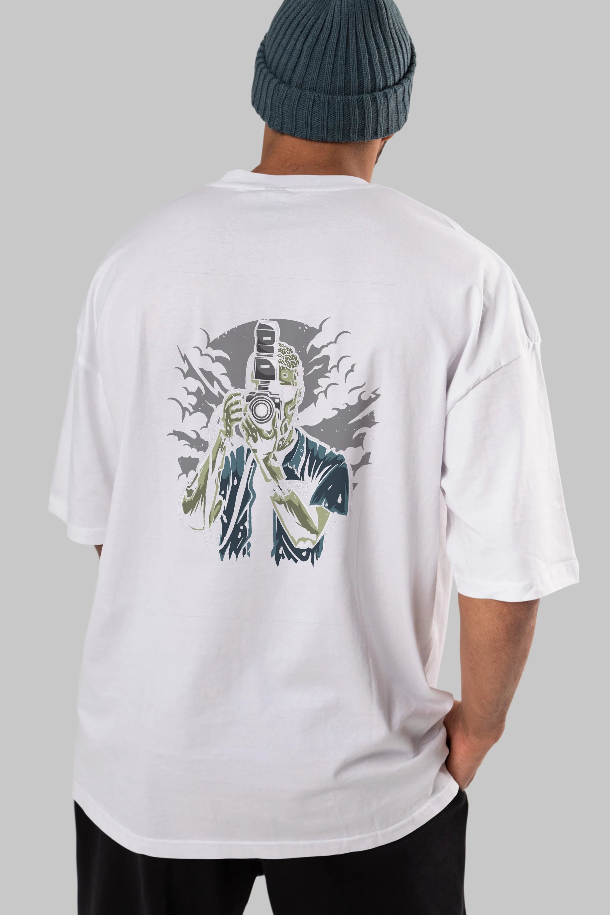 Zombie Photographer Arka Baskılı Oversize t-shirt Erkek Kadın Unisex %100 Pamuk