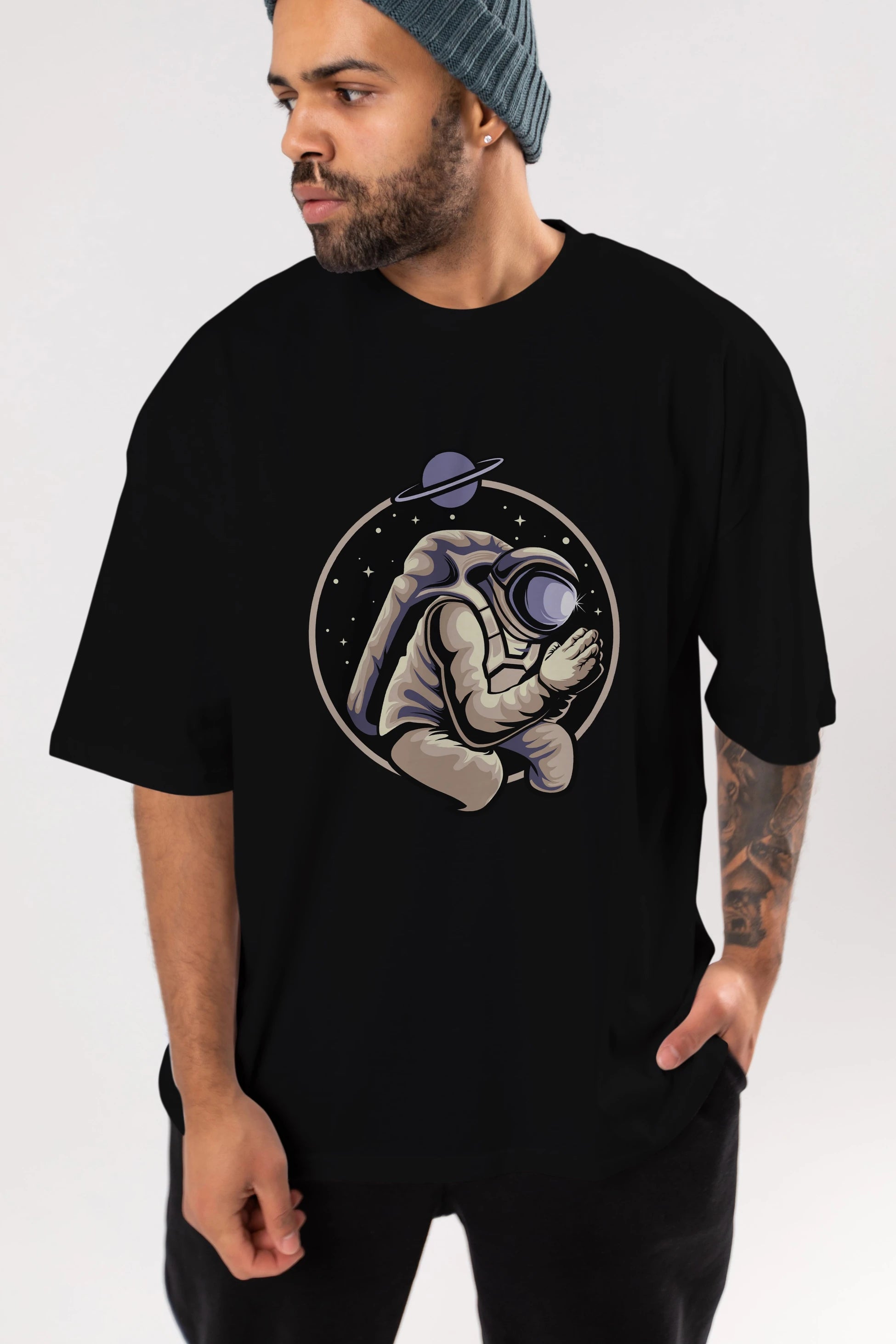 Astronaut Praying Ön Baskılı Oversize t-shirt Erkek Kadın Unisex