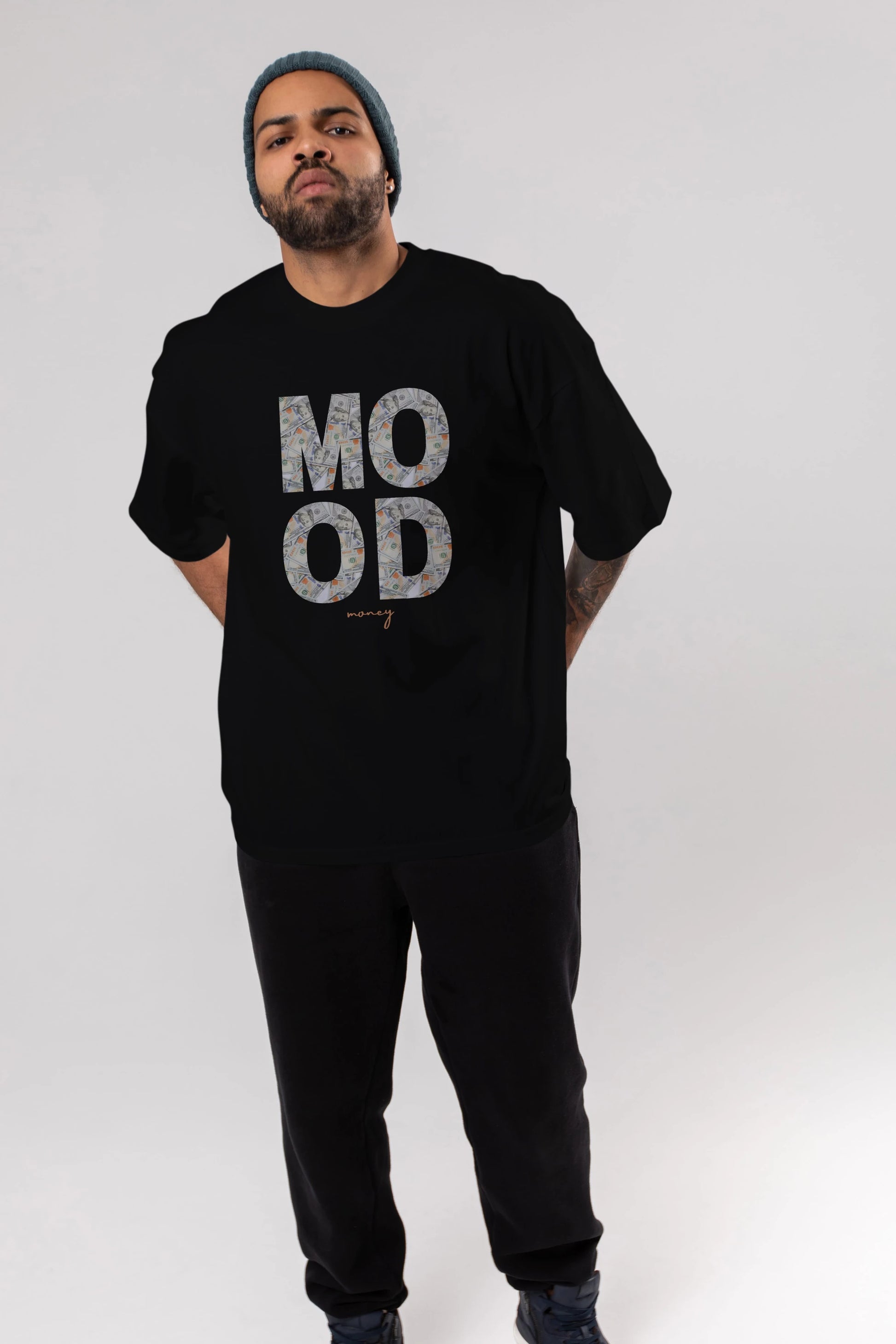 Mood Money Yazılı Ön Baskılı Oversize t-shirt Erkek Kadın Unisex