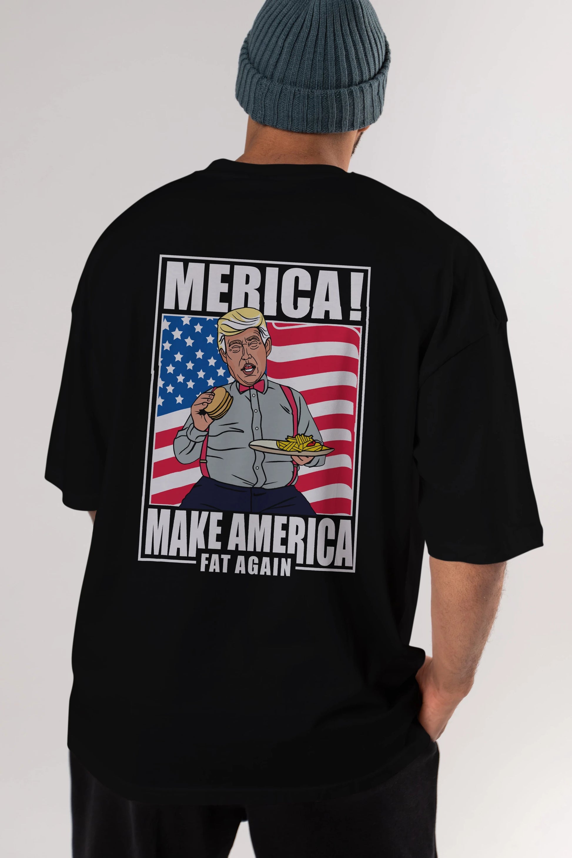 Trump Burger Arka Baskılı Oversize t-shirt Erkek Kadın Unisex %100 Pamuk tişort
