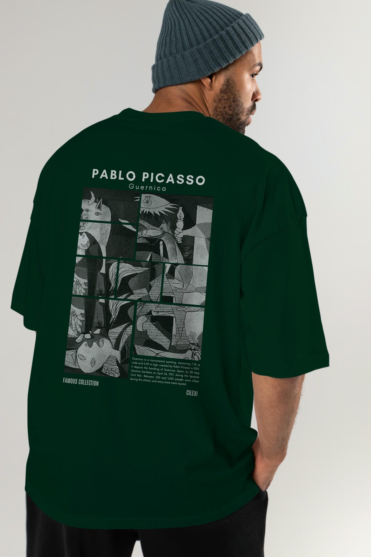 Pablo Picasso Guernica Arka Baskılı Oversize t-shirt Erkek Kadın Bisiklet Yaka Pamuk tişort