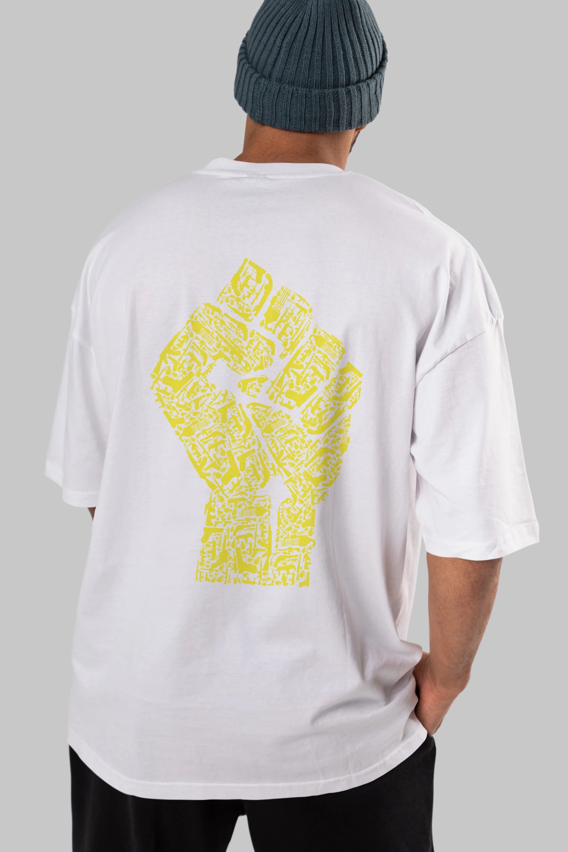 Hand Of Revolution Arka Baskılı Oversize t-shirt %100 pamuk Erkek Kadın Unisex