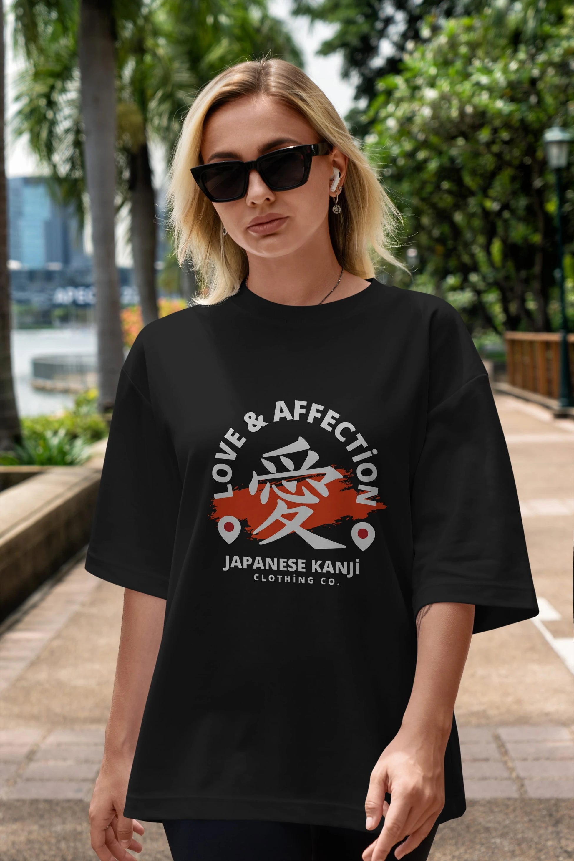 Love Affection Japanese Yazılı Ön Baskılı Oversize t-shirt Erkek Kadın Unisex