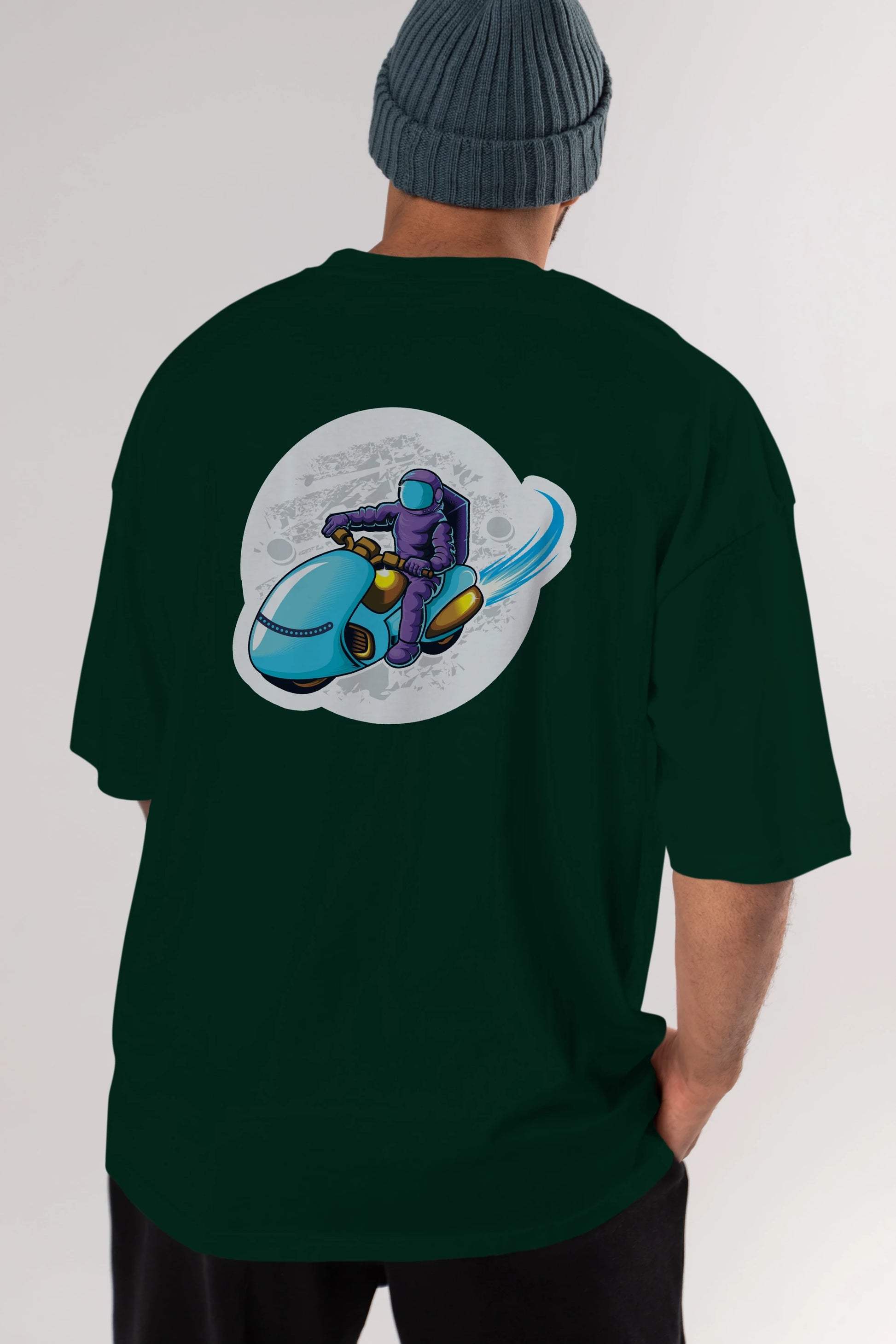 Astrorider in Space Sticker Arka Baskılı Oversize t-shirt Erkek Kadın Unisex
