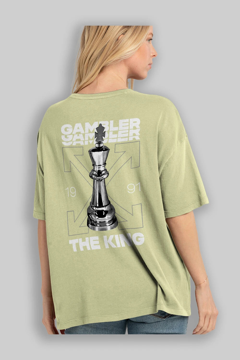 Gambler The King Arka Baskılı Oversize t-shirt Erkek Kadın Unisex