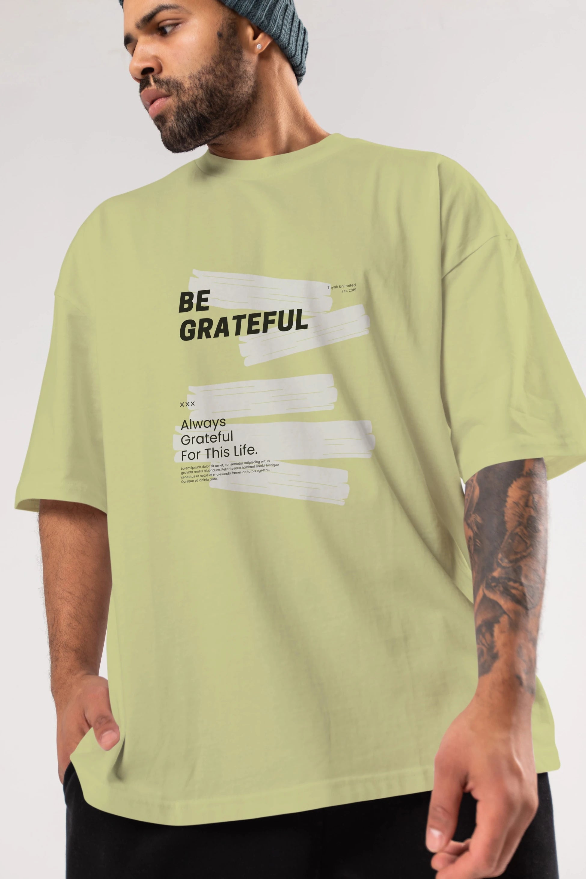 Be Grateful Yazılı Ön Baskılı Oversize t-shirt Erkek Kadın Unisex