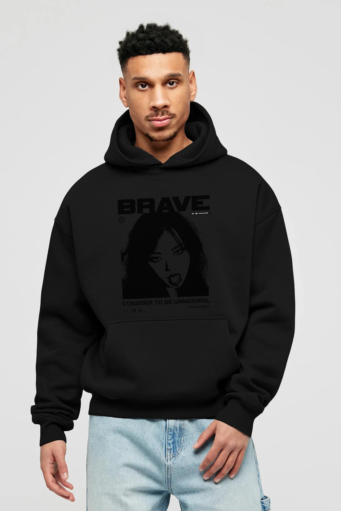 Brave Ön Baskılı Hoodie Oversize Kapüşonlu Sweatshirt Erkek Kadın Unisex