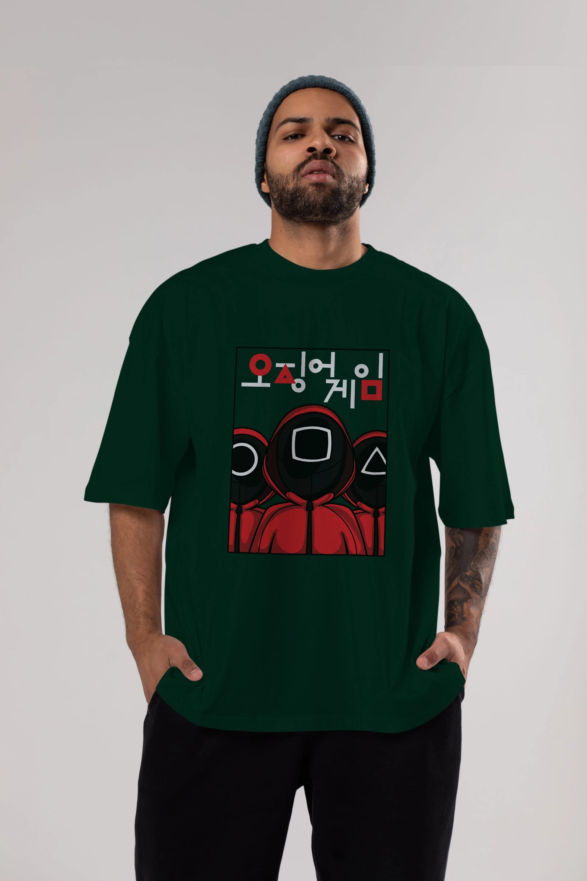Squid Game (7) Ön Baskılı Oversize t-shirt Erkek Kadın Unisex %100 Pamuk Bisiklet Yaka tişort