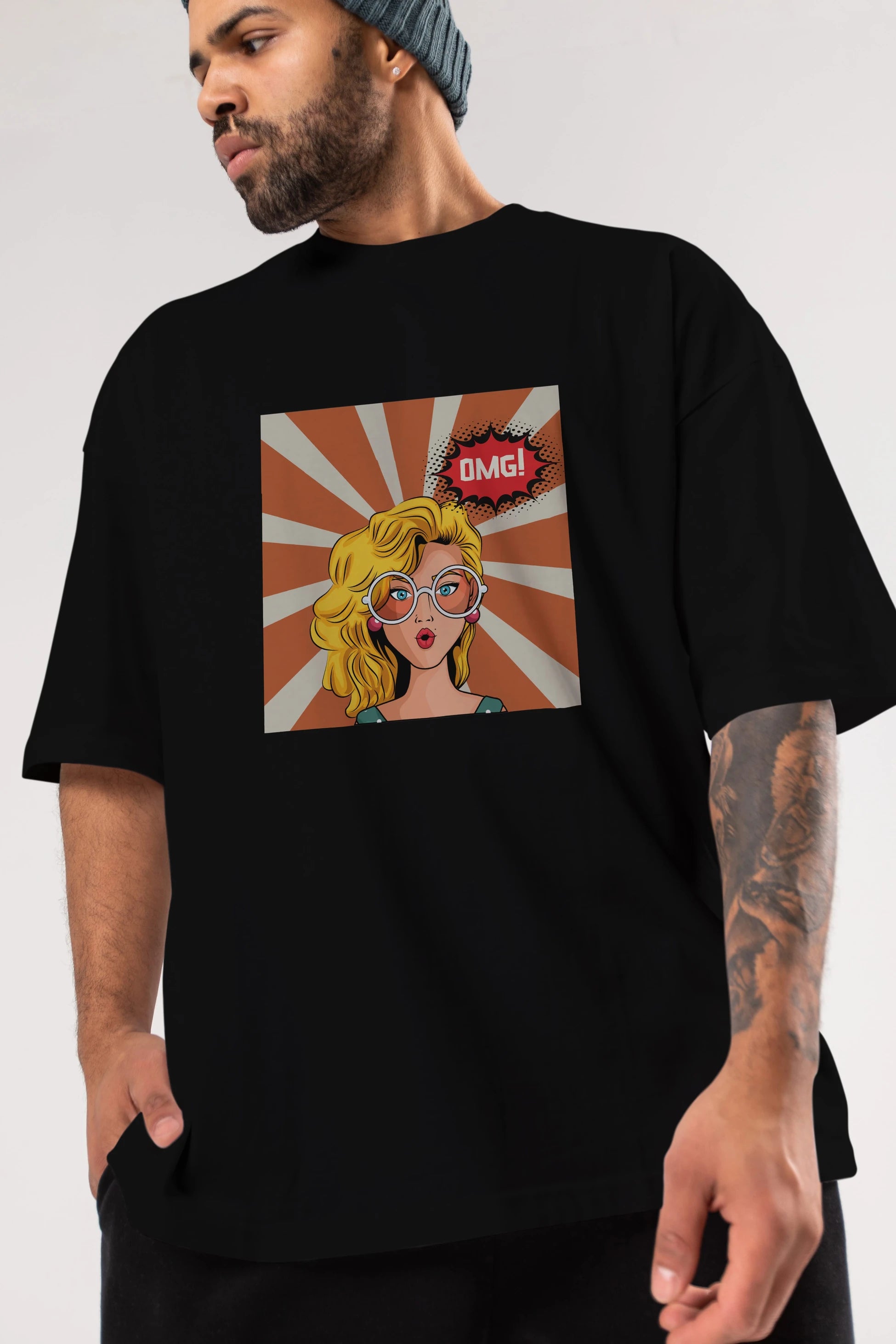 OMG Yazılı Retro Ön Baskılı Oversize t-shirt Erkek Kadın Unisex