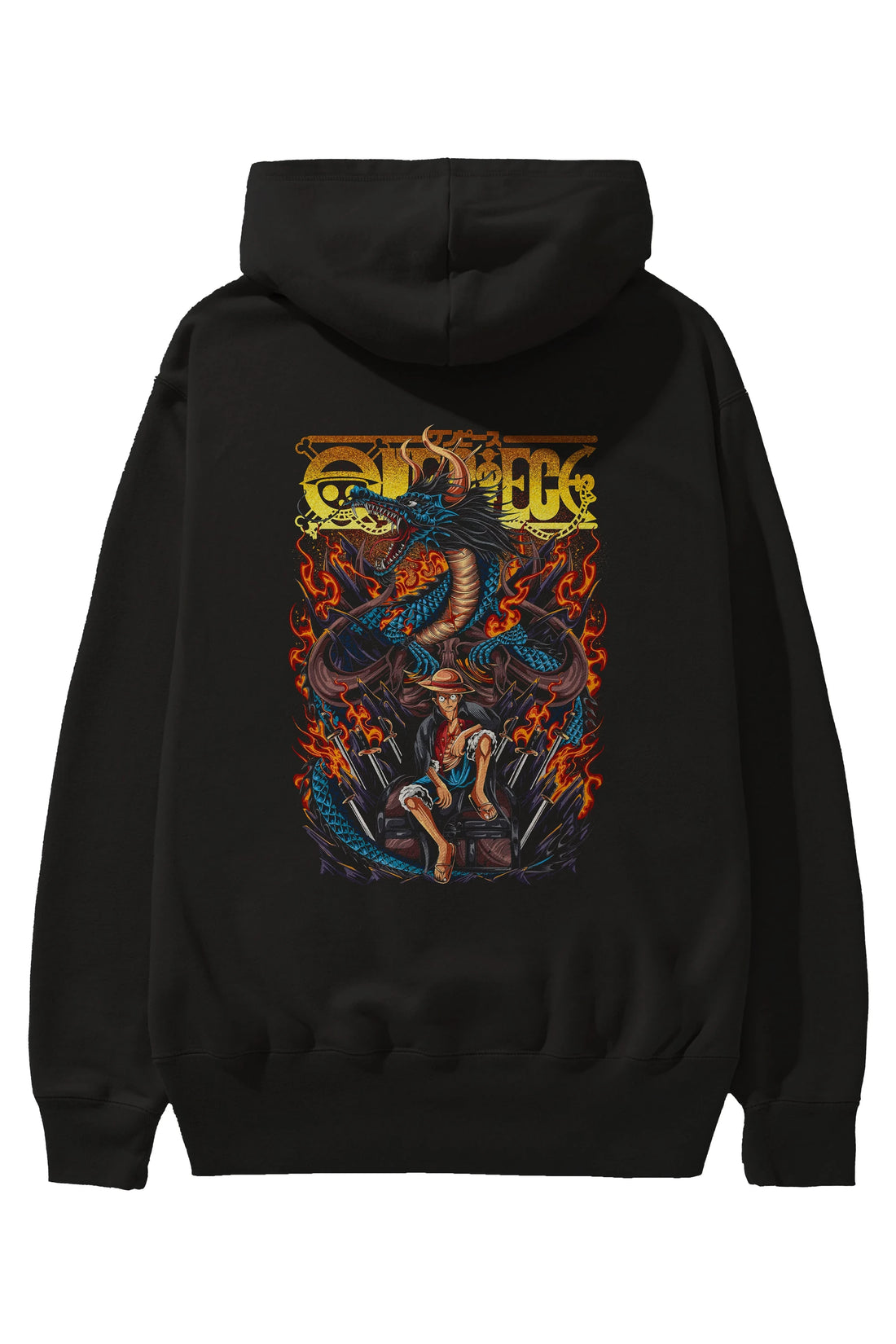 MONKEY D. LUFF-ONE PIECE Anime Arka Baskılı Hoodie Oversize Kapüşonlu Sweatshirt Erkek Kadın Unisex