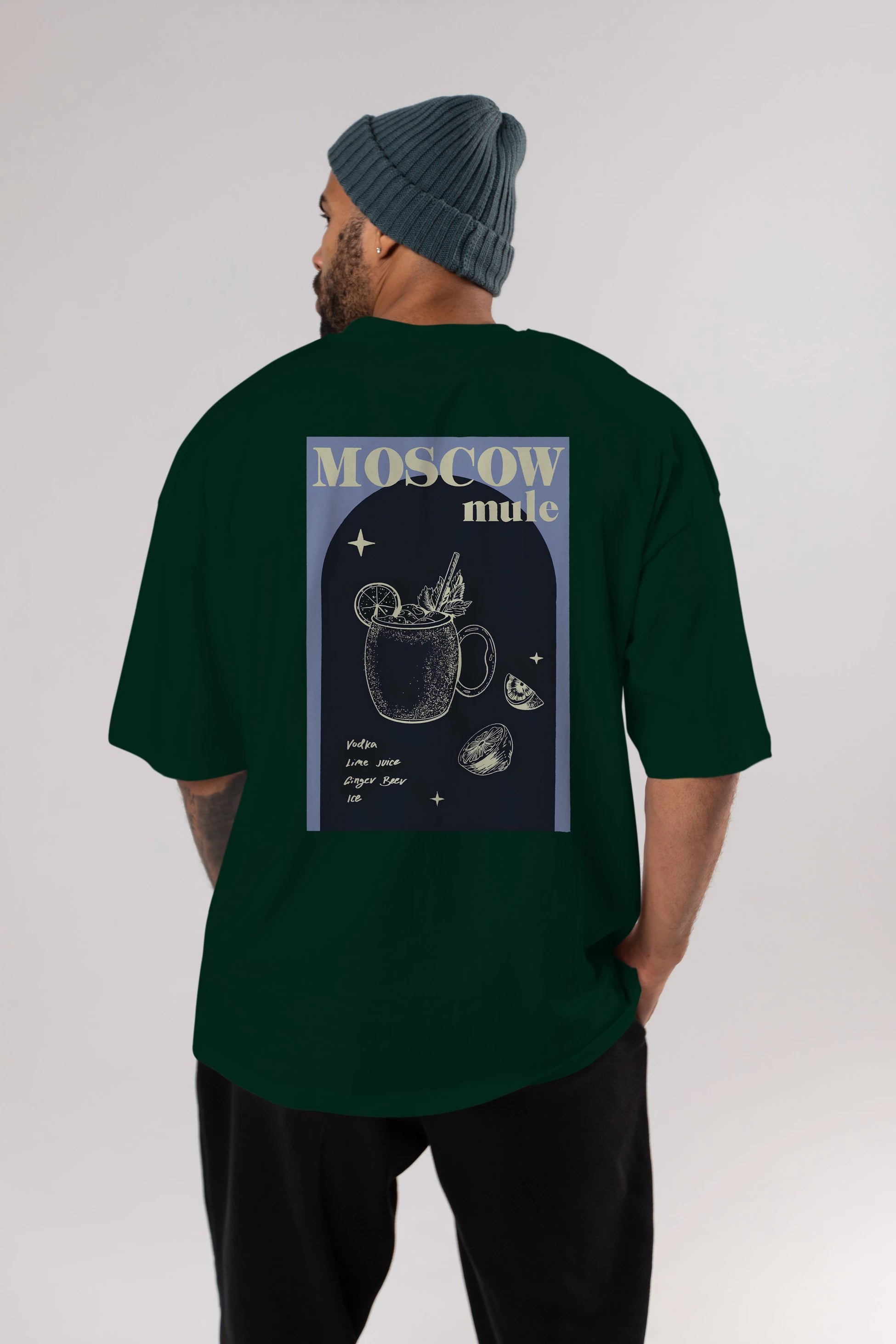 Moscow Mule Arka Baskılı Oversize t-shirt Erkek Kadın Unisex %100 Pamuk Bisiklet Yaka tişort