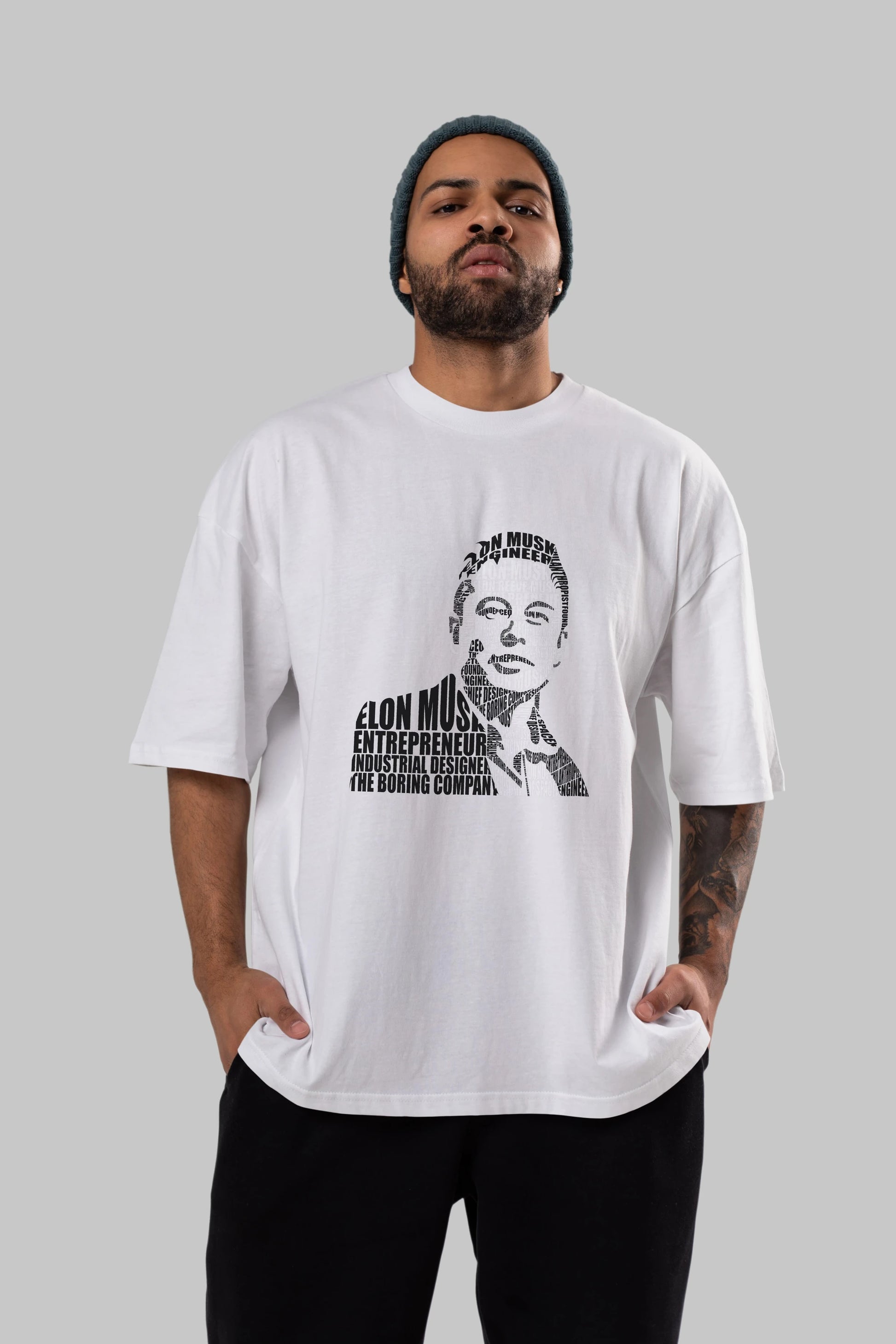 Elon Musk Calligram Ön Baskılı Oversize t-shirt %100 pamuk Erkek Kadın Unisex
