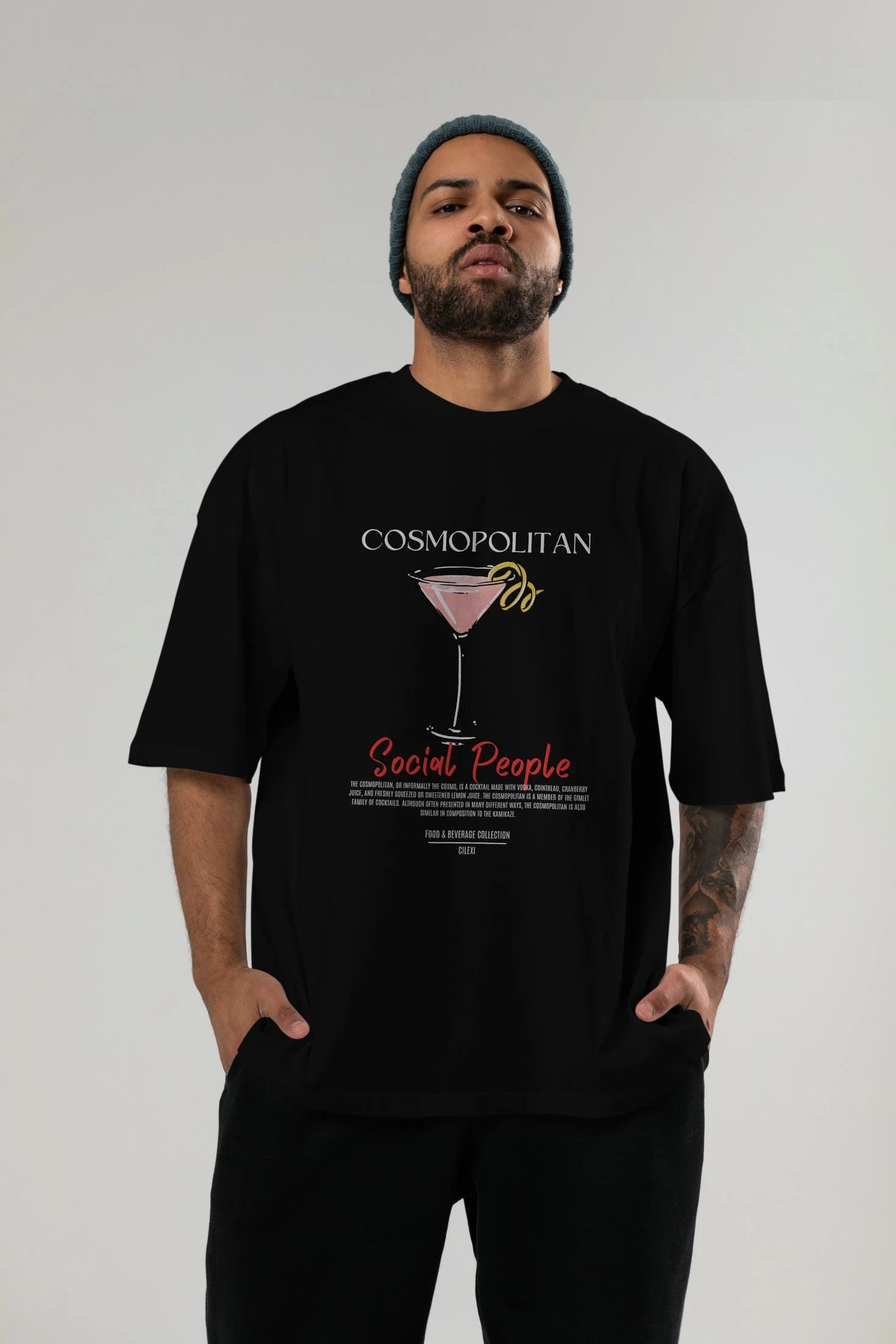 Cosmopolıtan Kokteyl Serisi ön Baskılı Oversize t-shirt Erkek Kadın %100 Pamuk Bisiklet Yaka tişort