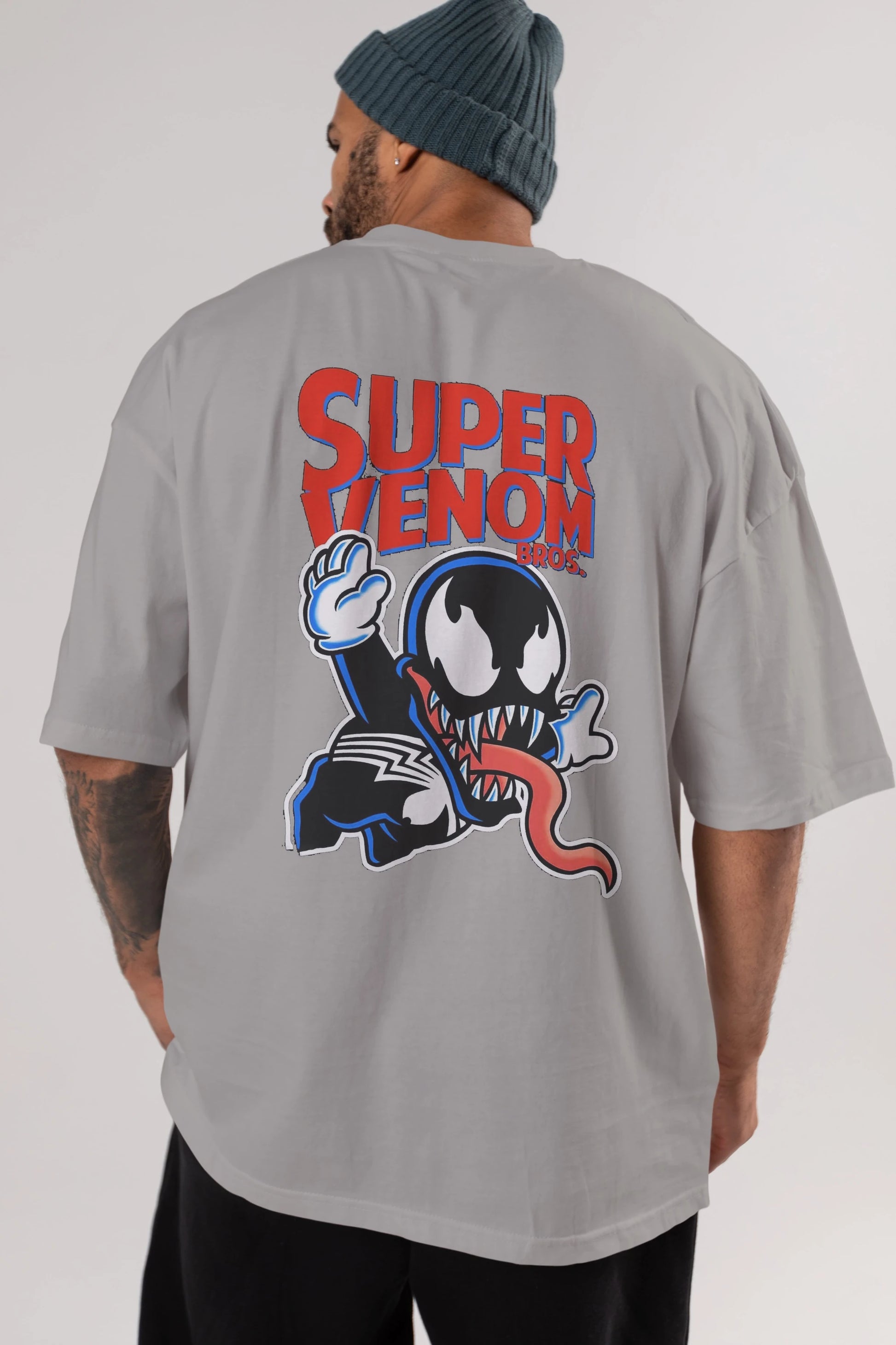 Super Venom Arka Baskılı Oversize t-shirt Erkek Kadın Unisex %100 Pamuk Bisiklet Yaka tişort