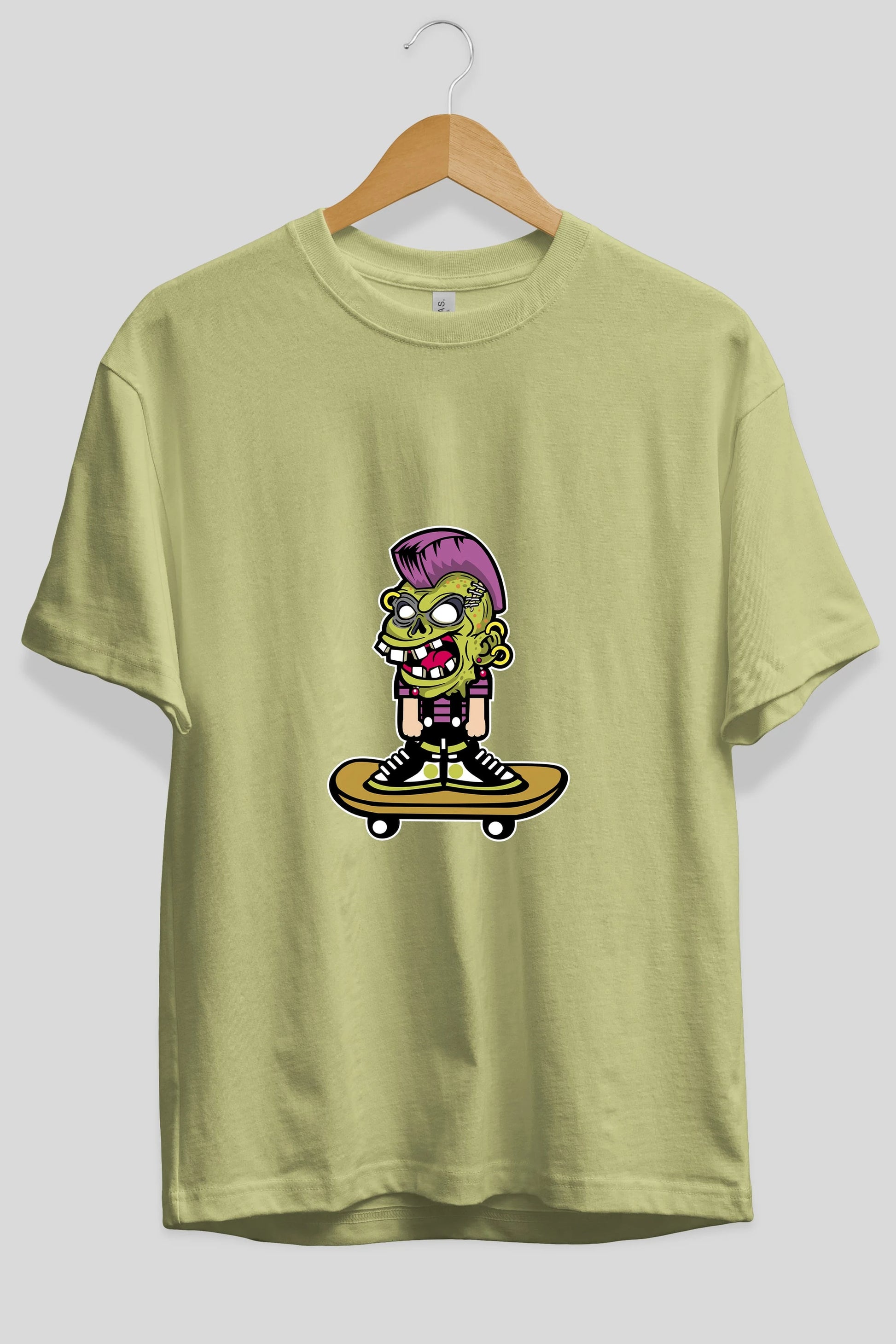 Zombie Punk Skater Ön Baskılı Oversize t-shirt Erkek Kadın Unisex %100 Pamuk tişort
