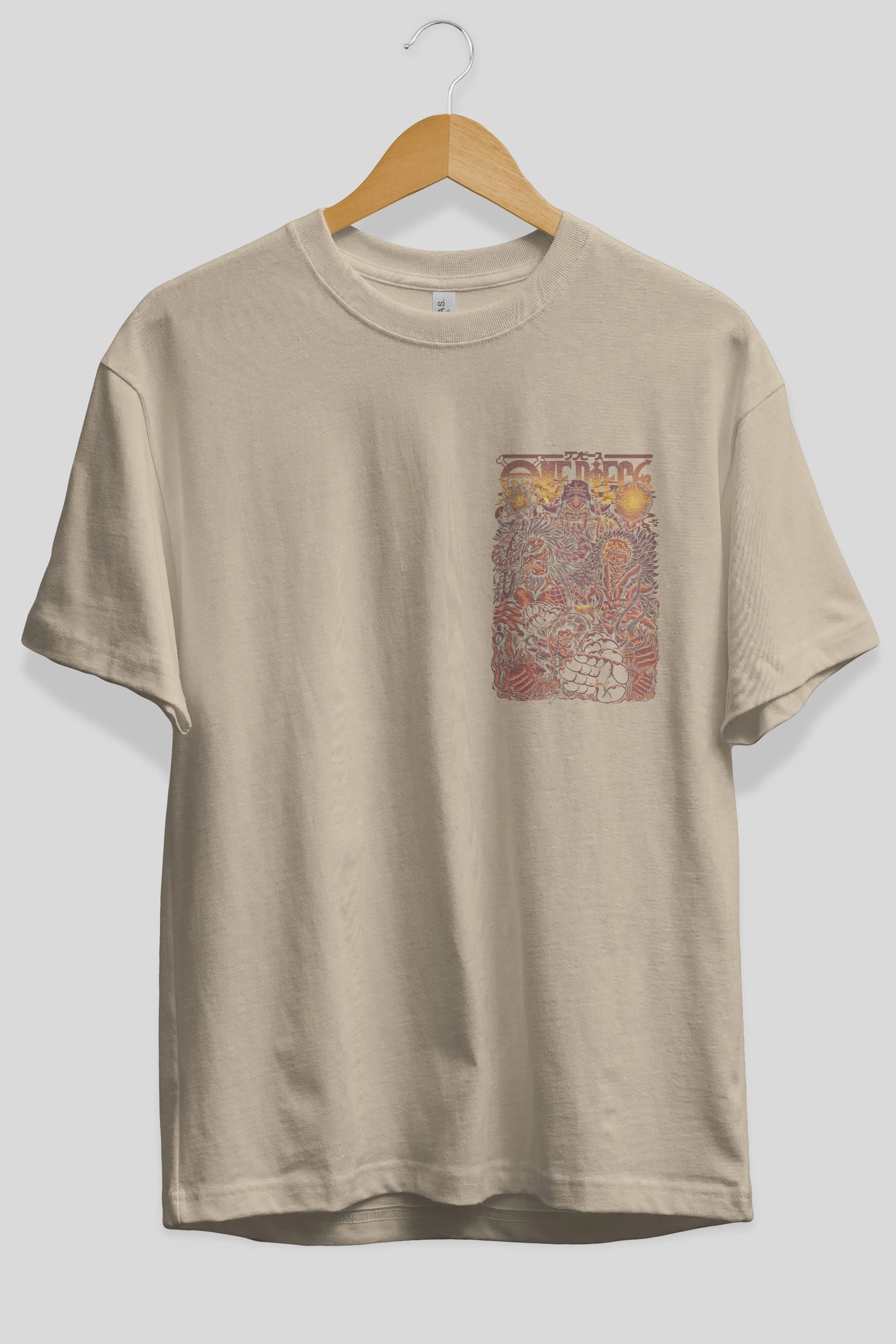 ONE PIECE Ön Sol Baskılı Oversize t-shirt Erkek Kadın Unisex %100 Pamuk Bisiklet Yaka tişort