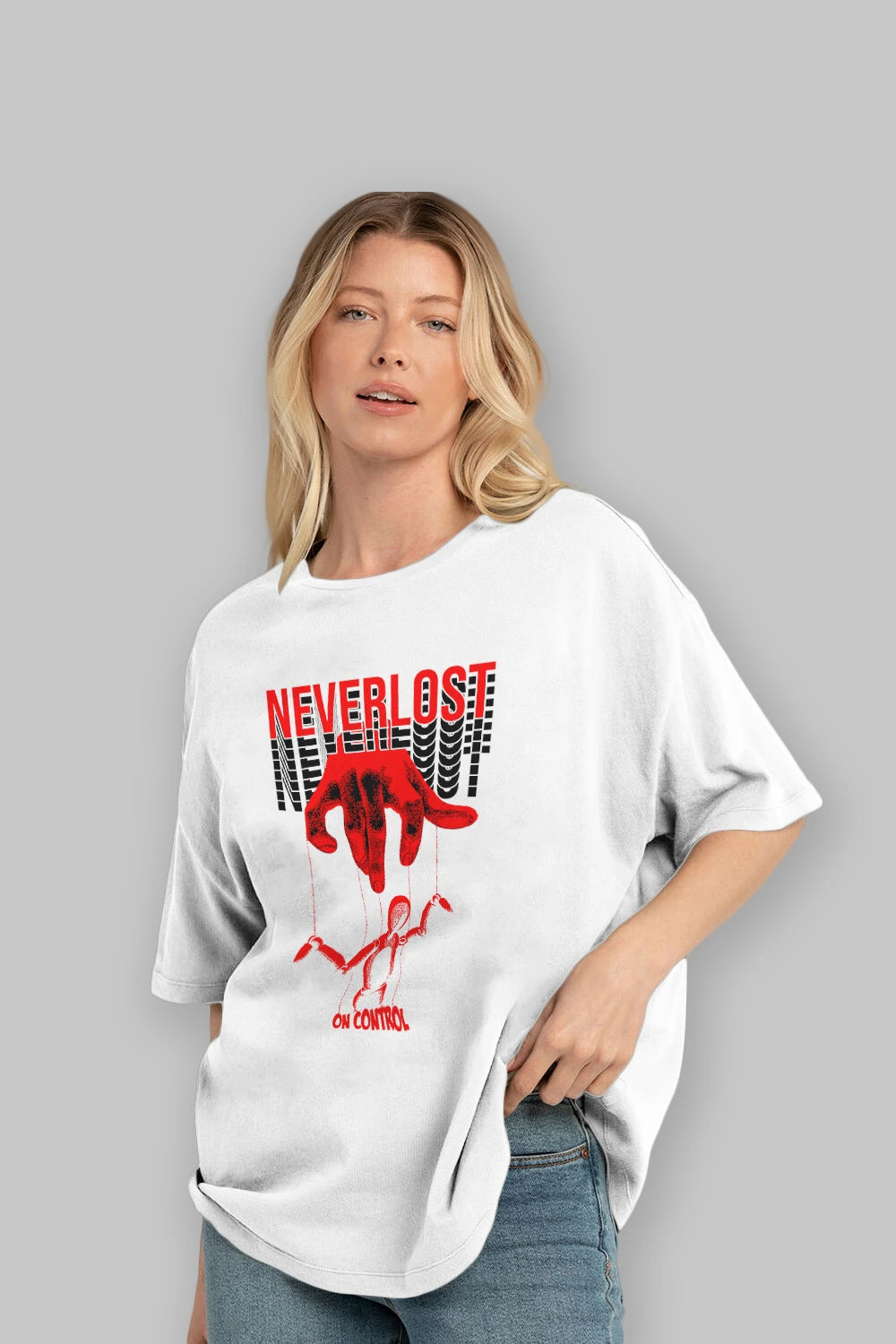 Neverlost on Control Ön Baskılı Oversize t-shirt Erkek Kadın Unisex