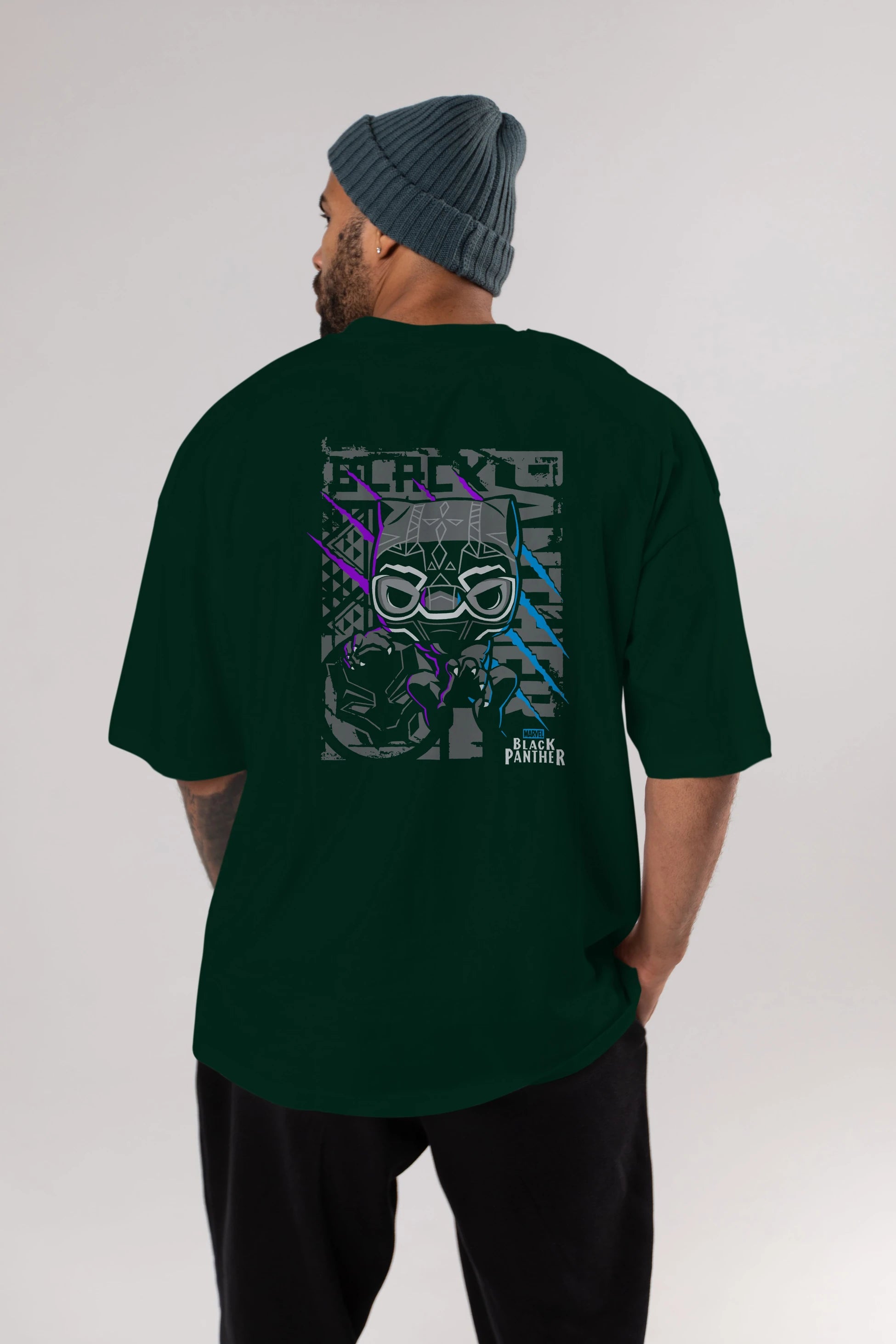Black Panther Arka Baskılı Oversize t-shirt Erkek Kadın Unisex %100 Pamuk Bisiklet Yaka tişort