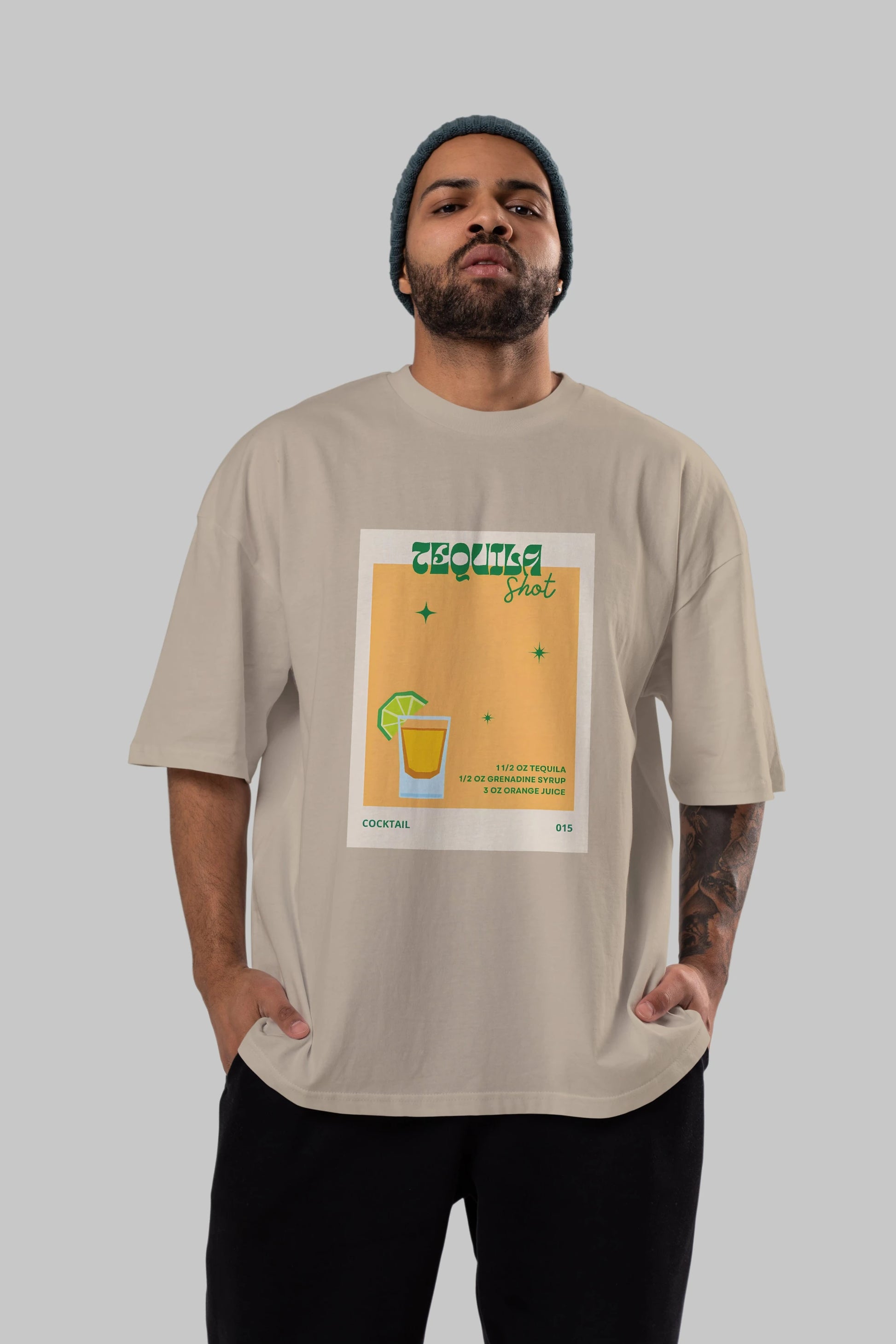 Tequila Shot 2 Ön Baskılı Oversize t-shirt Erkek Kadın Unisex %100 Pamuk Bisiklet Yaka tişort