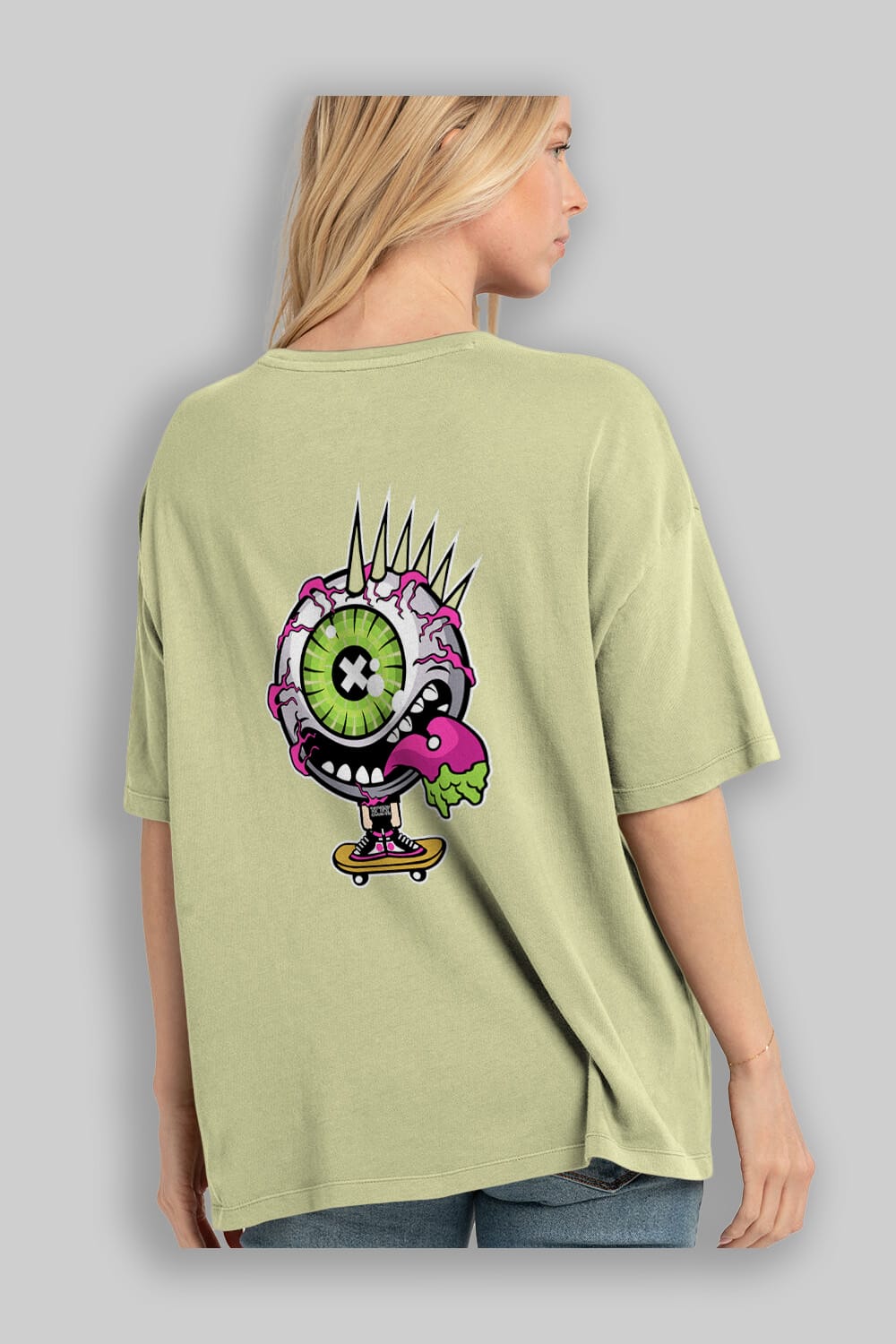 Eye Monster Skater Arka Baskılı Oversize t-shirt Erkek Kadın Unisex %100 Pamuk tişort