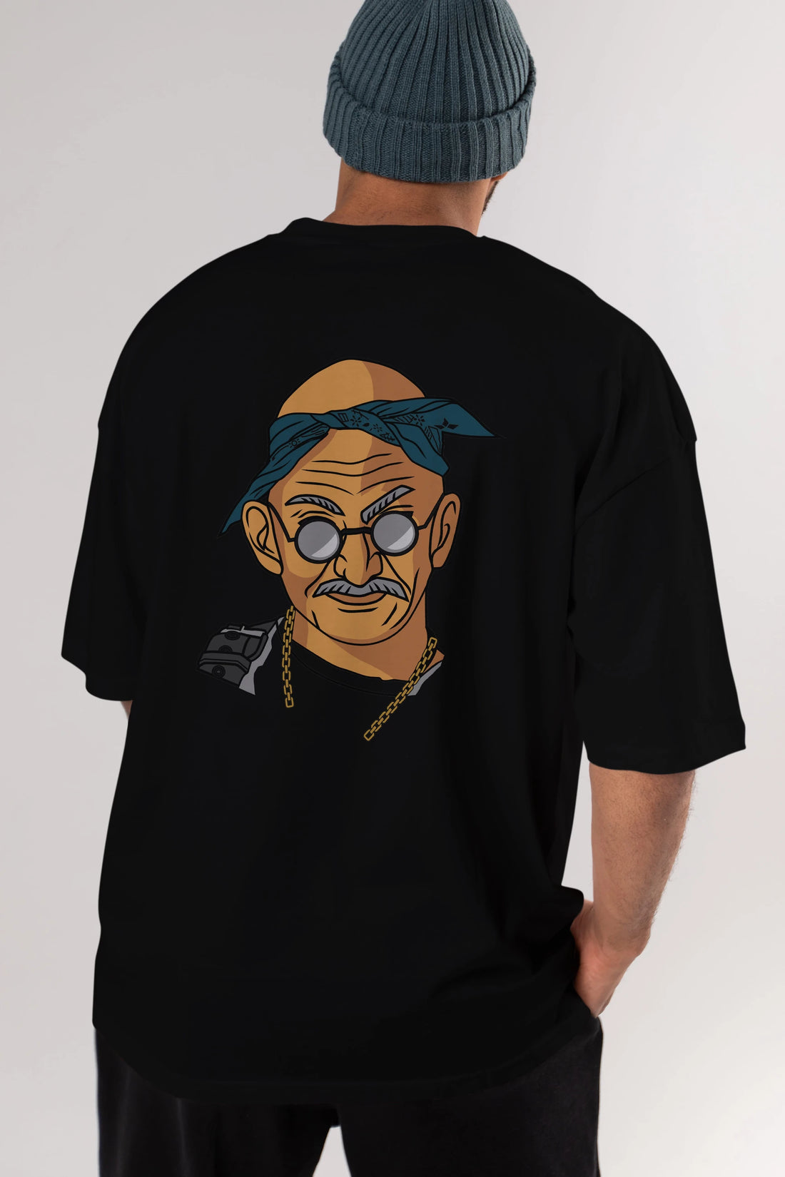 Tupac Gandhi Arka Baskılı Oversize t-shirt Erkek Kadın Unisex %100 Pamuk tişort