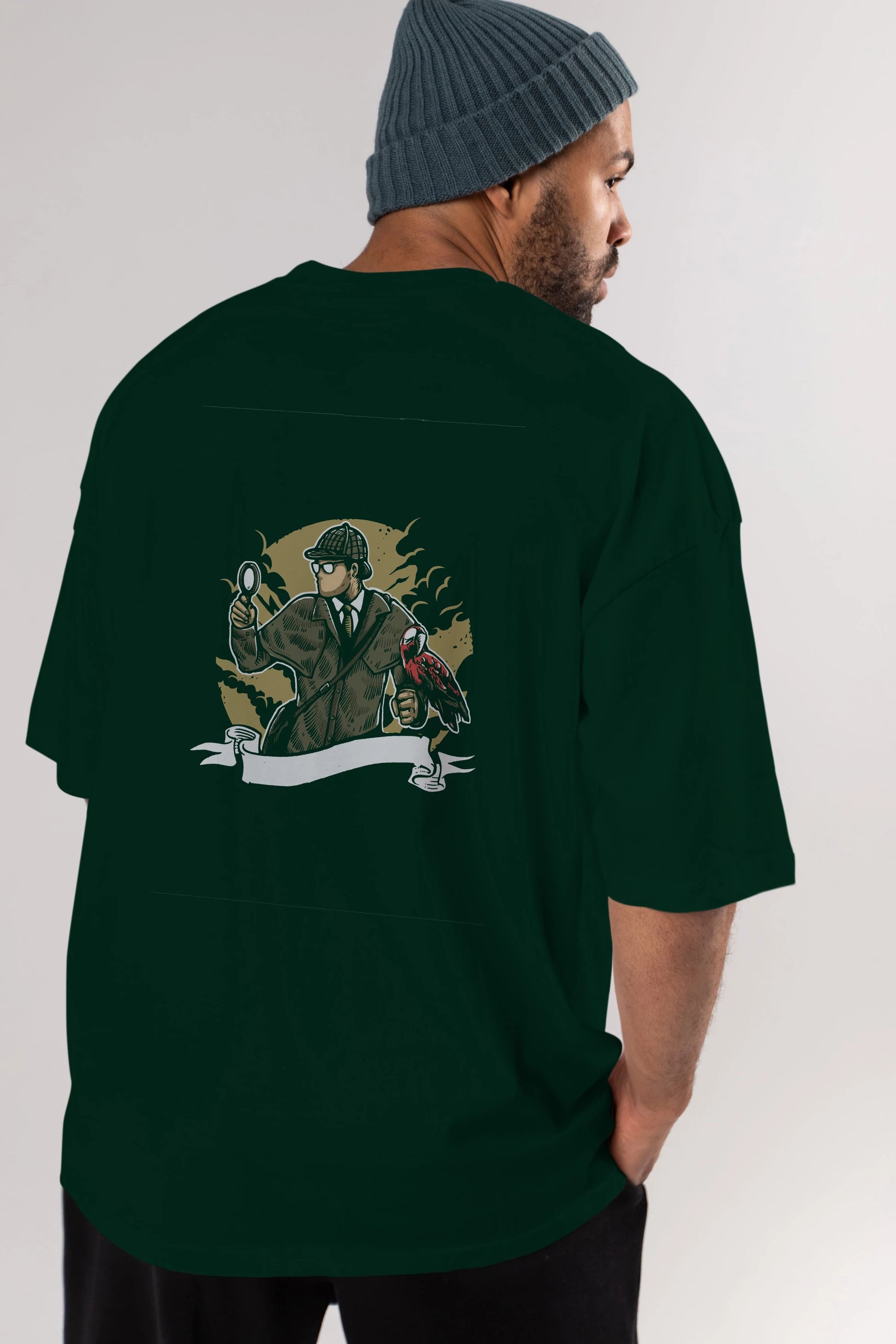 Sherlock Holmes Arka Baskılı Oversize t-shirt Erkek Kadın Unisex %100 Pamuk