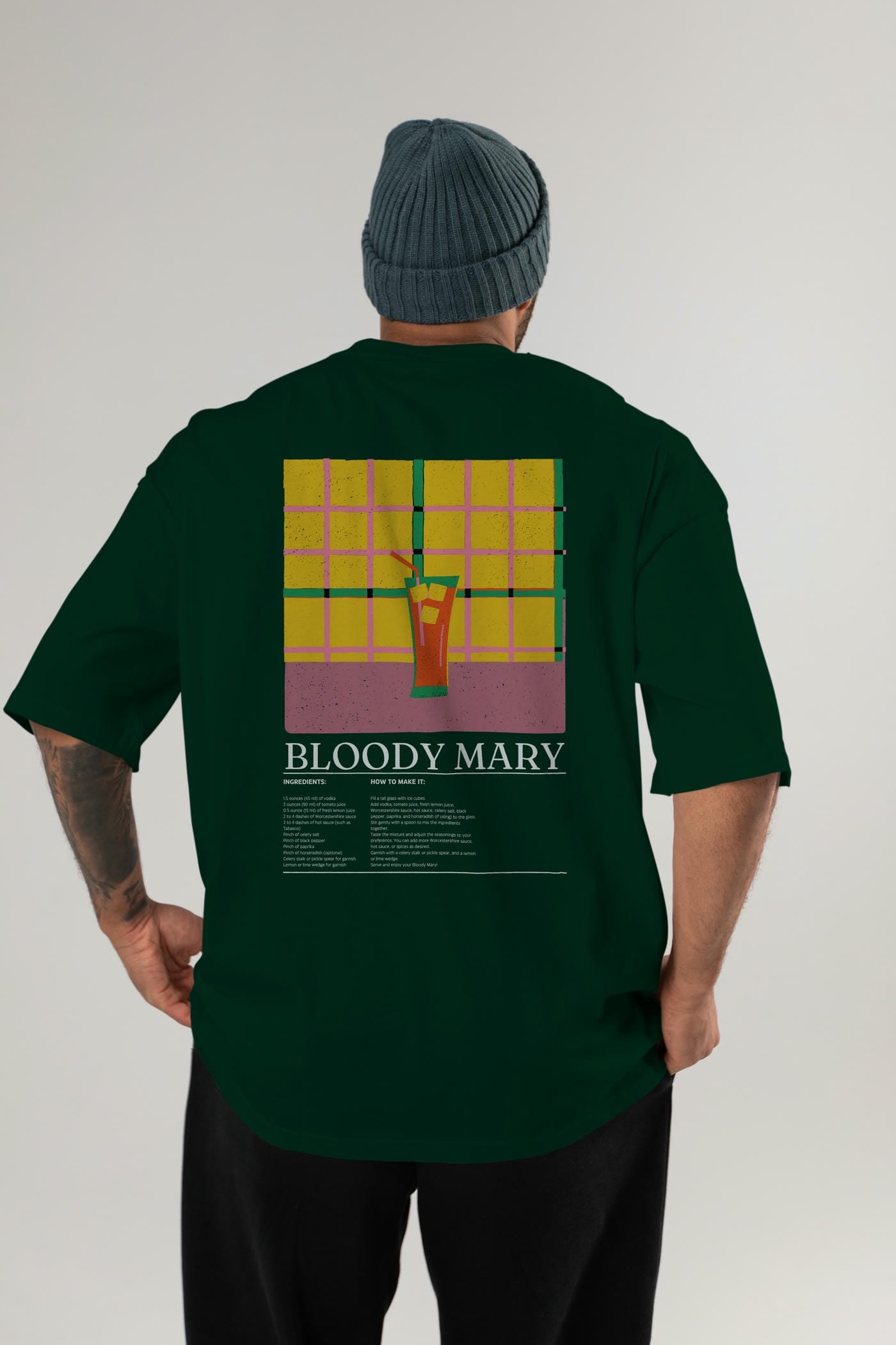 Bloody Mary Kokteyl Serisi Arka Baskılı Oversize t-shirt Erkek Kadın %100 Pamuk Bisiklet Yaka tişort