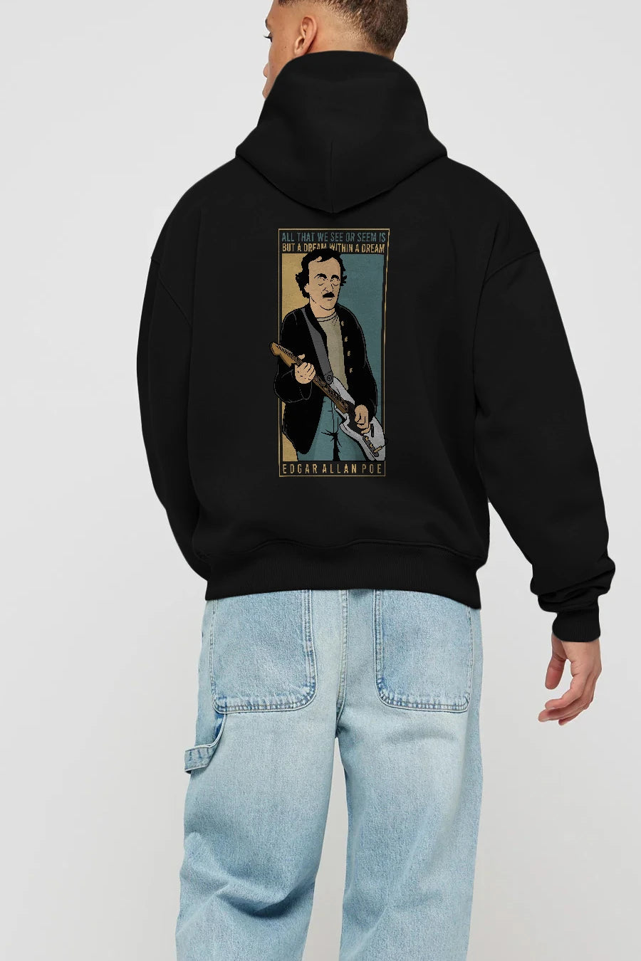 Edgar Alan Cobain Arka Baskılı Hoodie Oversize Kapüşonlu Sweatshirt Erkek Kadın Unisex