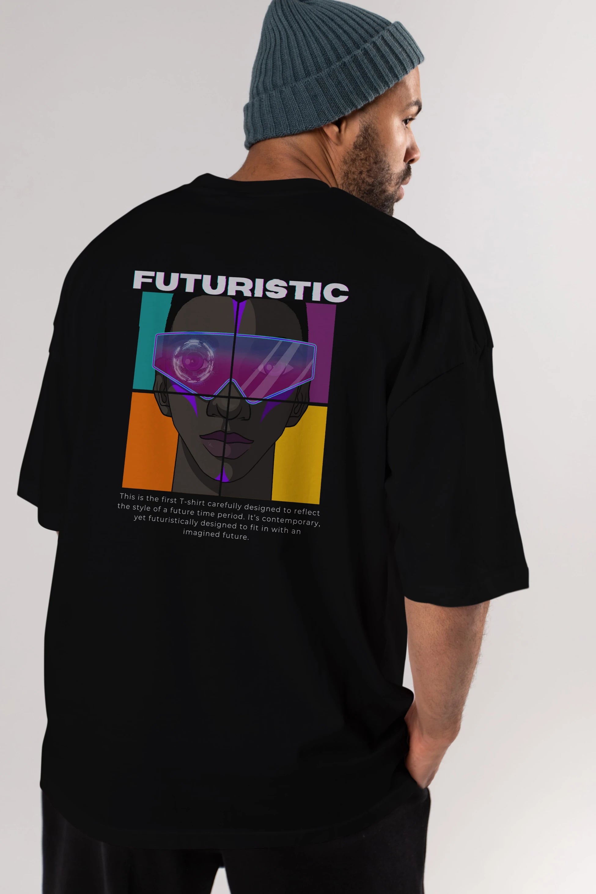 Futuristic Streetwear Arka Baskılı Oversize t-shirt Erkek Kadın Unisex