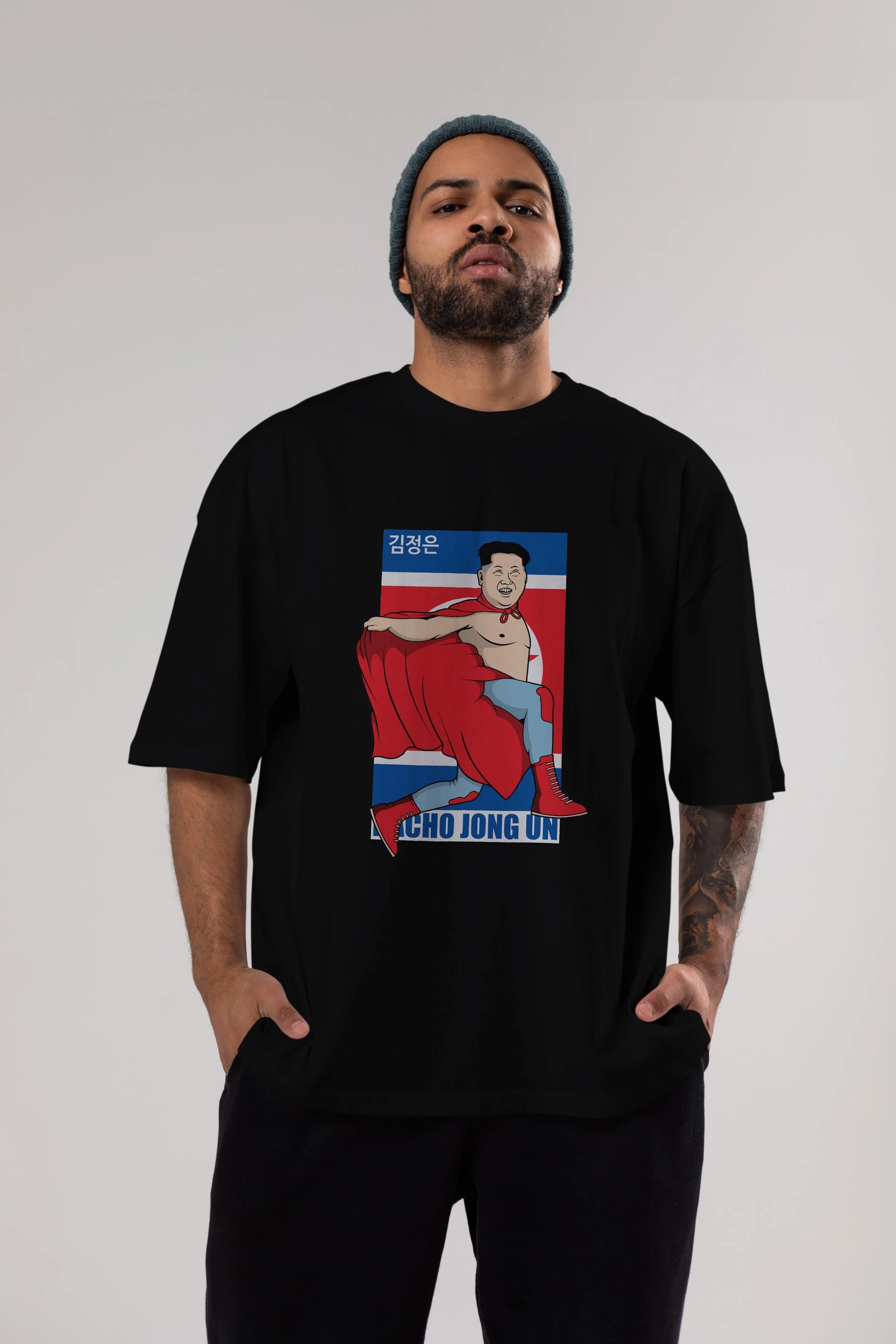 Nacho Libre Jong Un Ön Baskılı Oversize t-shirt Erkek Kadın Unisex %100 Pamuk tişort