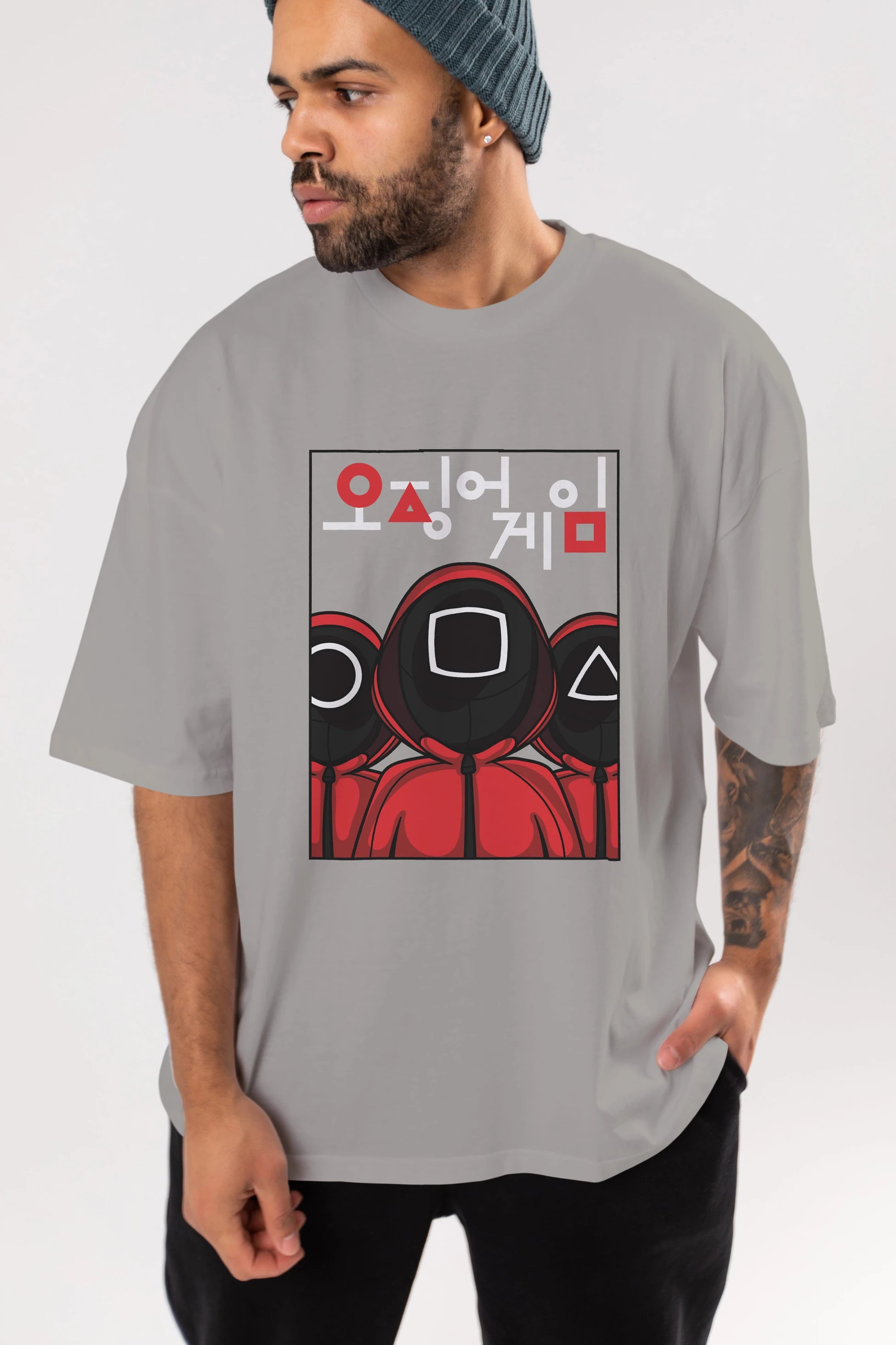 Squid Game (7) Ön Baskılı Oversize t-shirt Erkek Kadın Unisex %100 Pamuk Bisiklet Yaka tişort