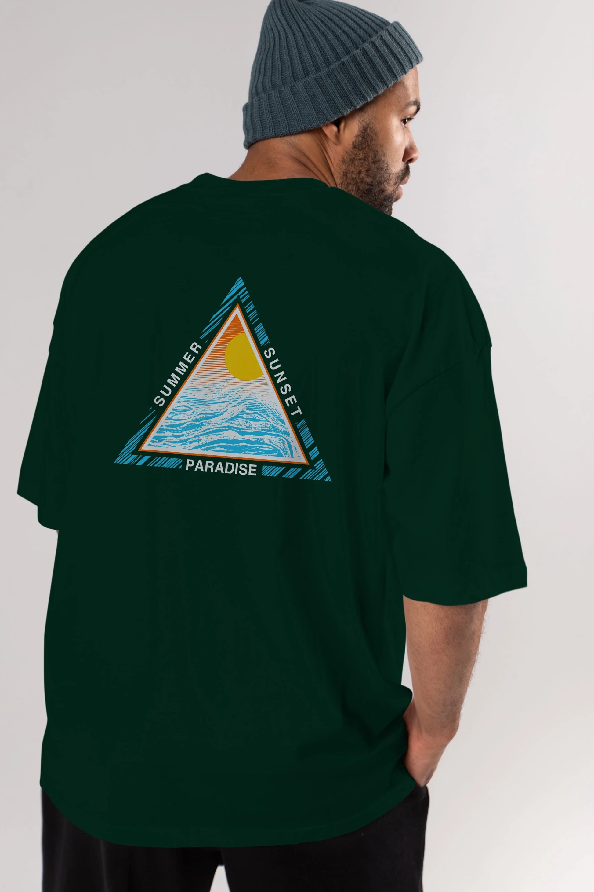 Summer Sunset Paradise Arka Baskılı Oversize t-shirt Erkek Kadın Unisex