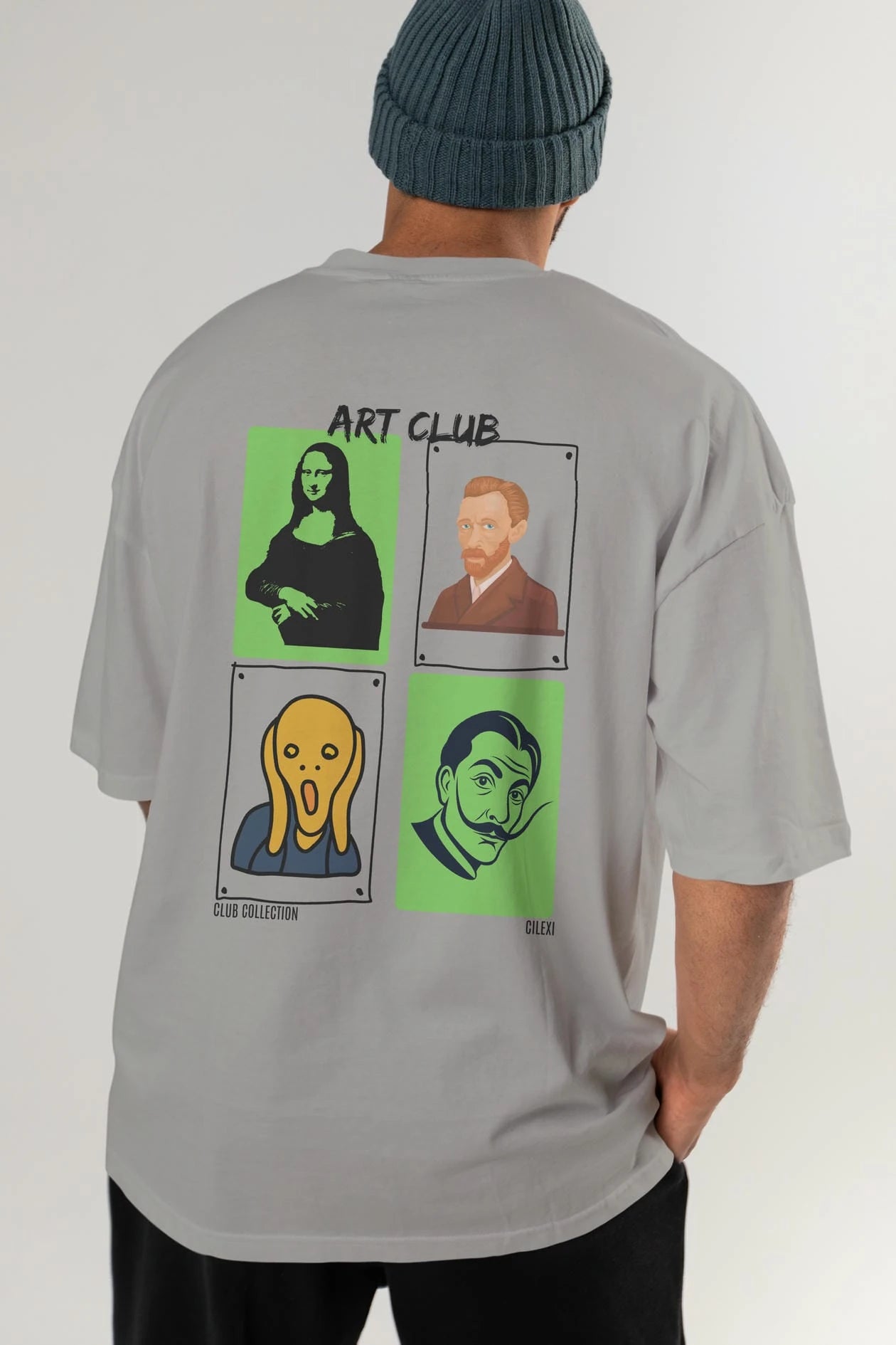 Art Club Arka Baskılı Oversize t-shirt Erkek Kadın %100 Pamuk Bisiklet Yaka tişort