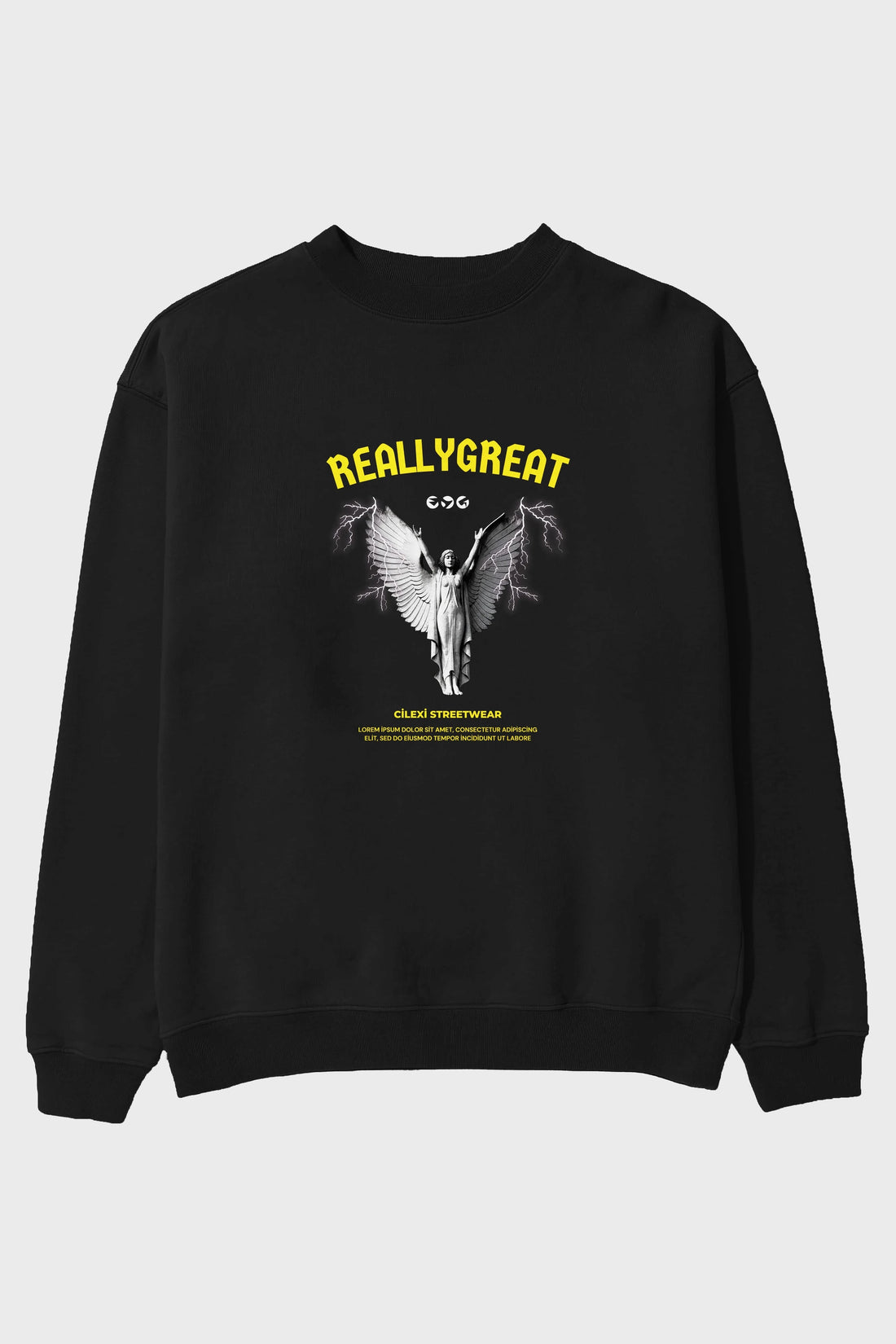 Reallygreat Angel Ön Baskılı Oversize Sweatshirt Erkek Kadın Unisex