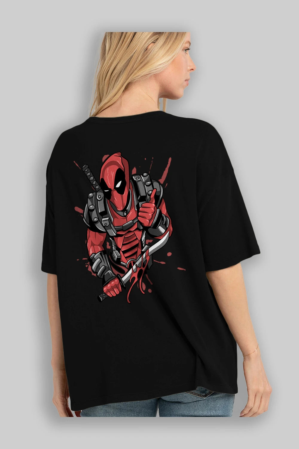 Deadpool (12) Arka Baskılı Oversize t-shirt Erkek Kadın Unisex %100 Pamuk Bisiklet Yaka tişort