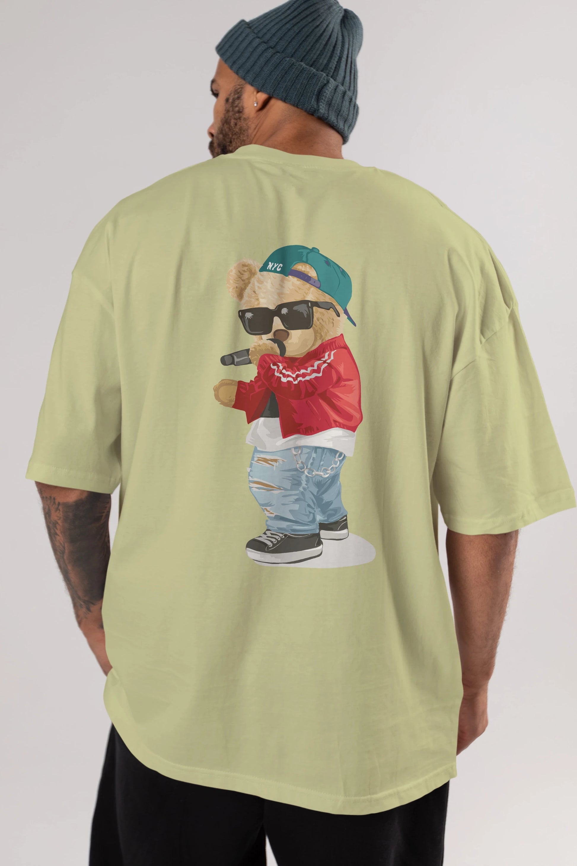 Teddy Bear Şarkıcı Arka Baskılı Oversize t-shirt Erkek Kadın Unisex %100 Pamuk