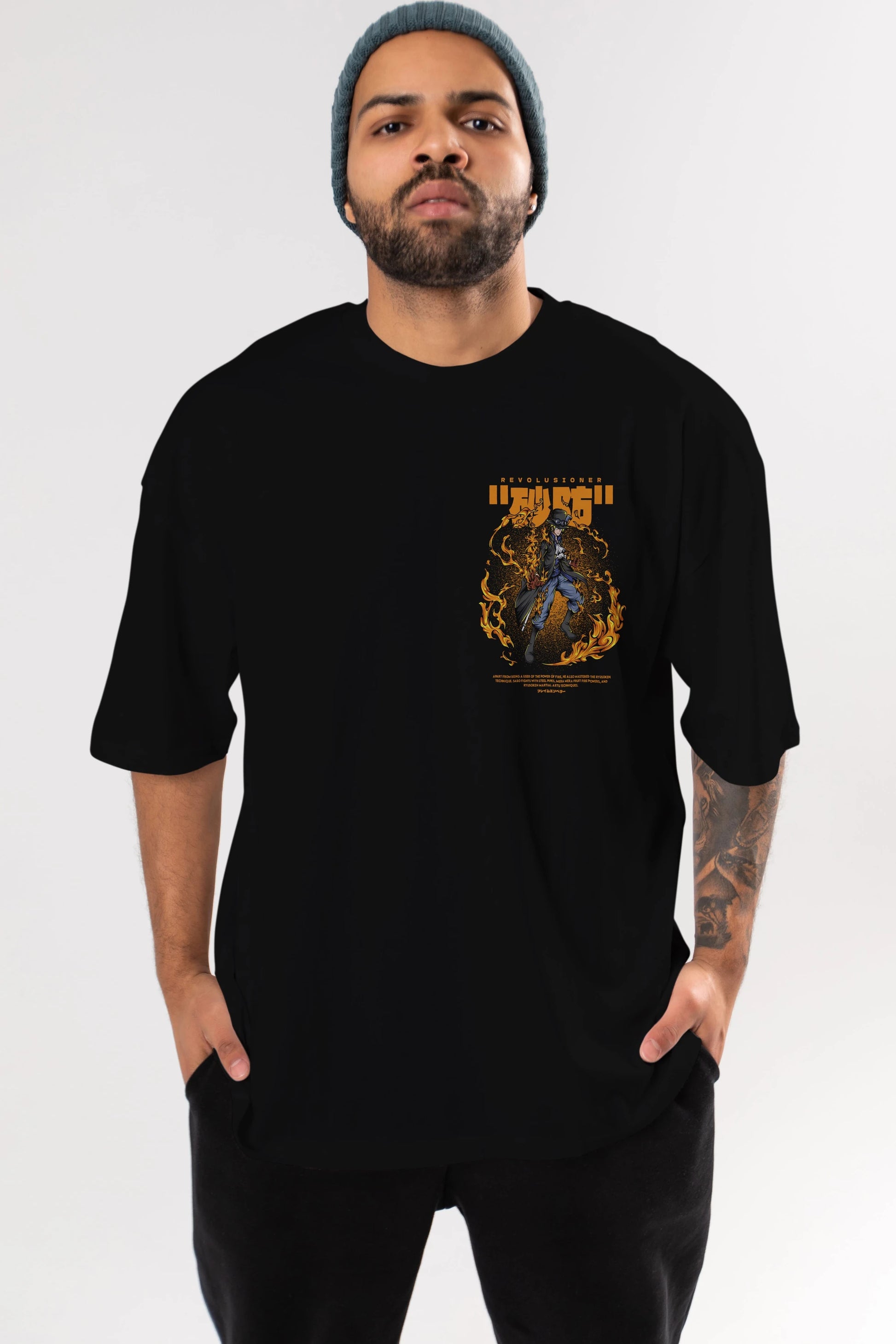 Revolusioner Sabo Ön Sol Baskılı Oversize t-shirt Erkek Kadın Unisex %100 Pamuk Bisiklet Yaka tişort